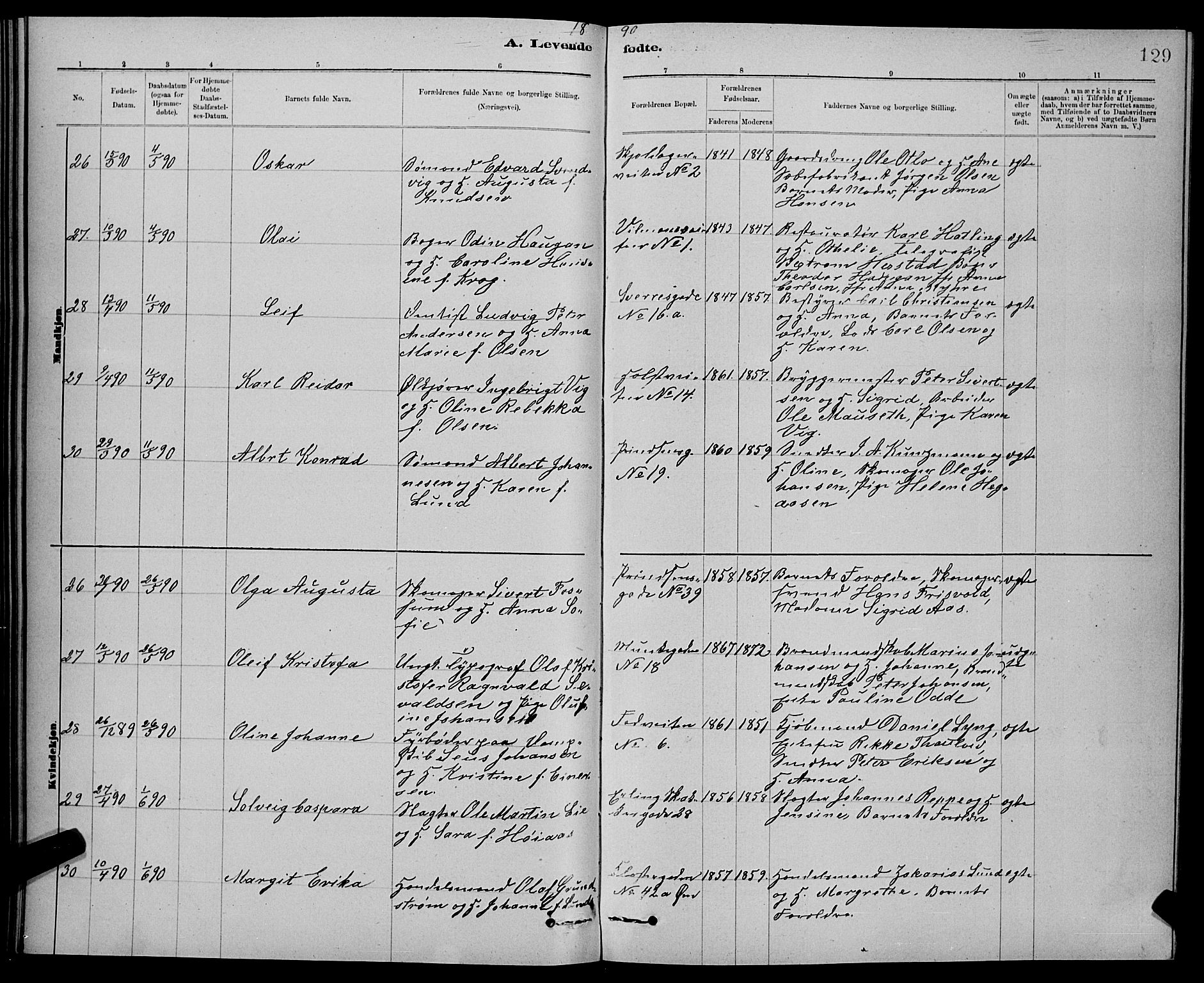 Ministerialprotokoller, klokkerbøker og fødselsregistre - Sør-Trøndelag, AV/SAT-A-1456/601/L0092: Parish register (copy) no. 601C10, 1884-1897, p. 129