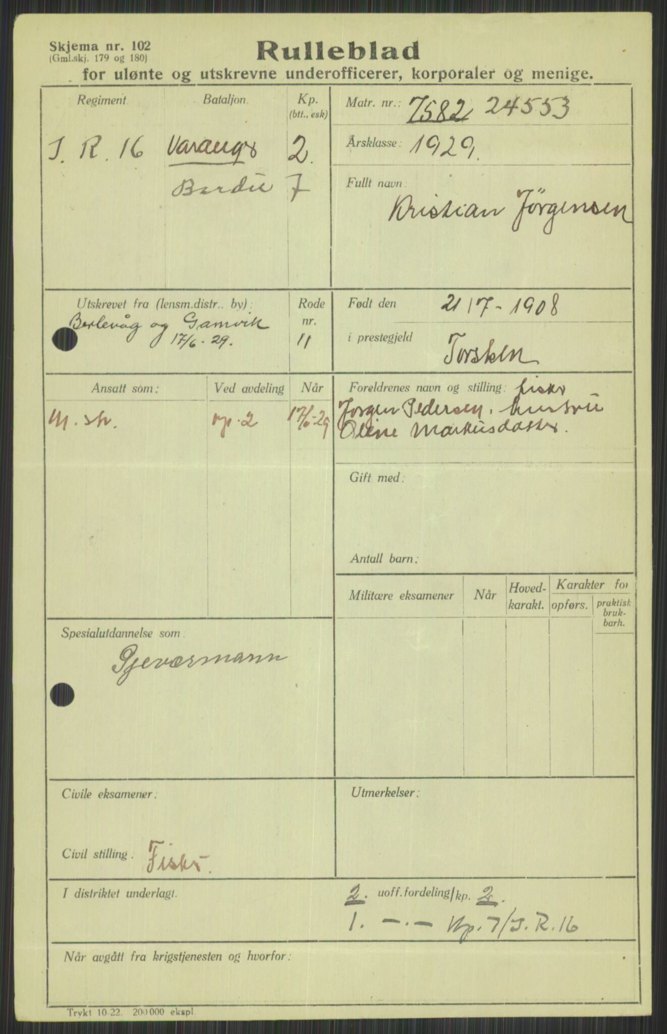 Forsvaret, Troms infanteriregiment nr. 16, AV/RA-RAFA-3146/P/Pa/L0013/0004: Rulleblad / Rulleblad for regimentets menige mannskaper, årsklasse 1929, 1929, p. 615