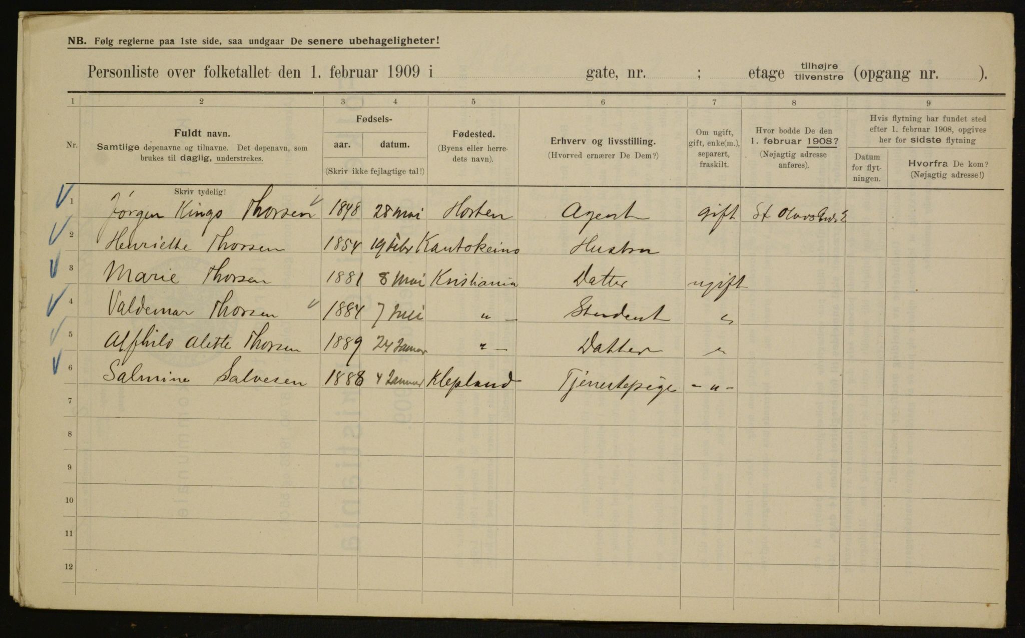 OBA, Municipal Census 1909 for Kristiania, 1909, p. 79922