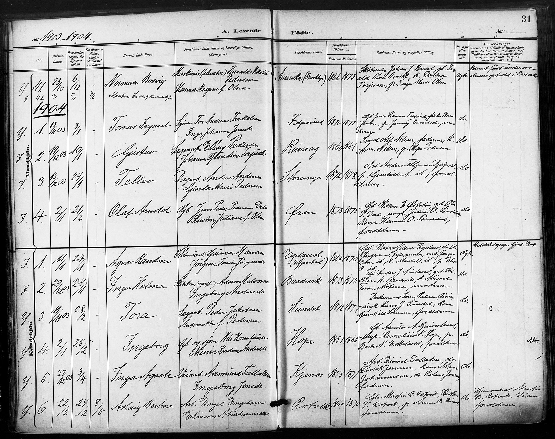 Søndeled sokneprestkontor, SAK/1111-0038/F/Fa/L0006: Parish register (official) no. A 6, 1900-1922, p. 31
