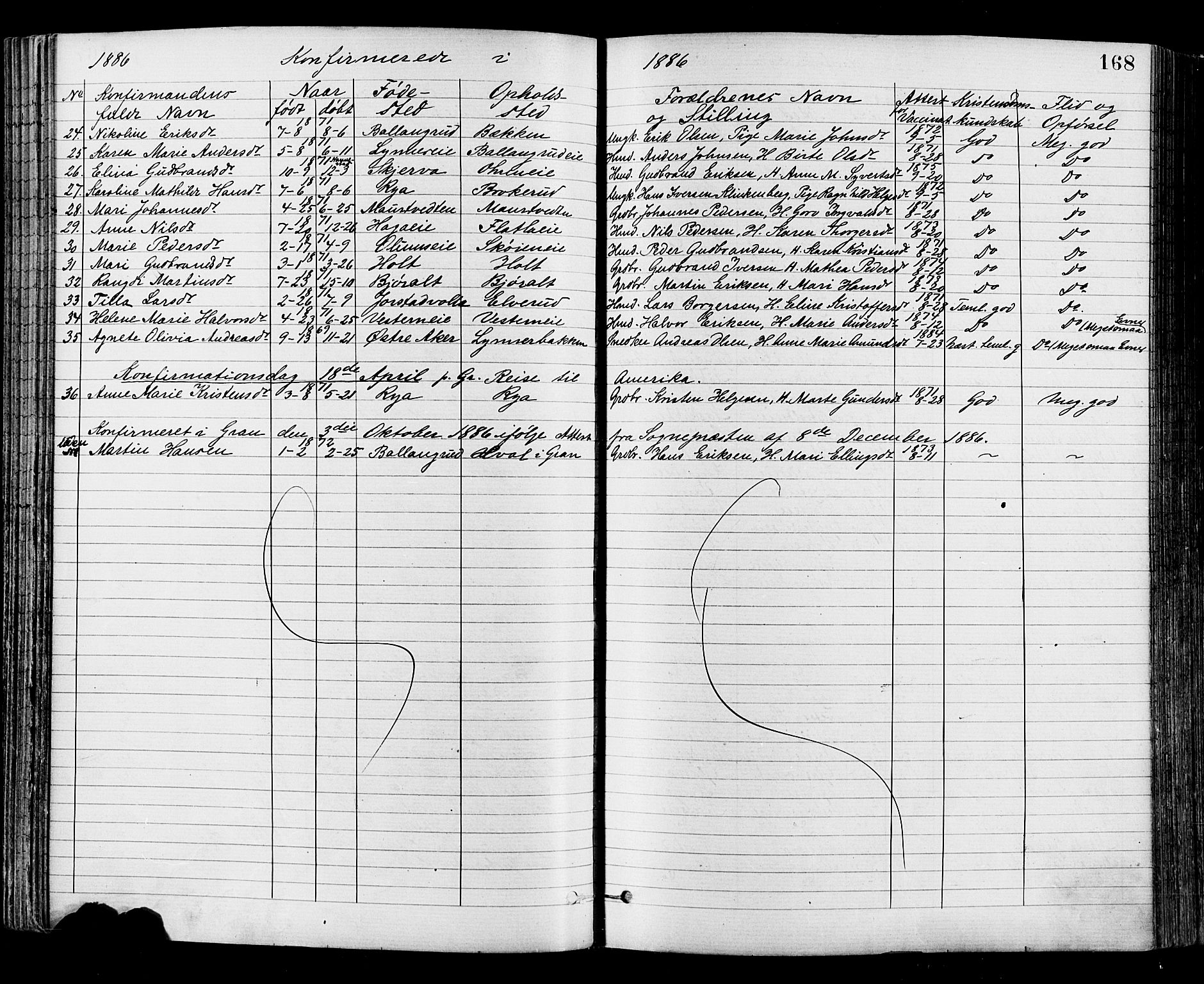 Jevnaker prestekontor, SAH/PREST-116/H/Ha/Haa/L0008: Parish register (official) no. 8, 1877-1890, p. 168