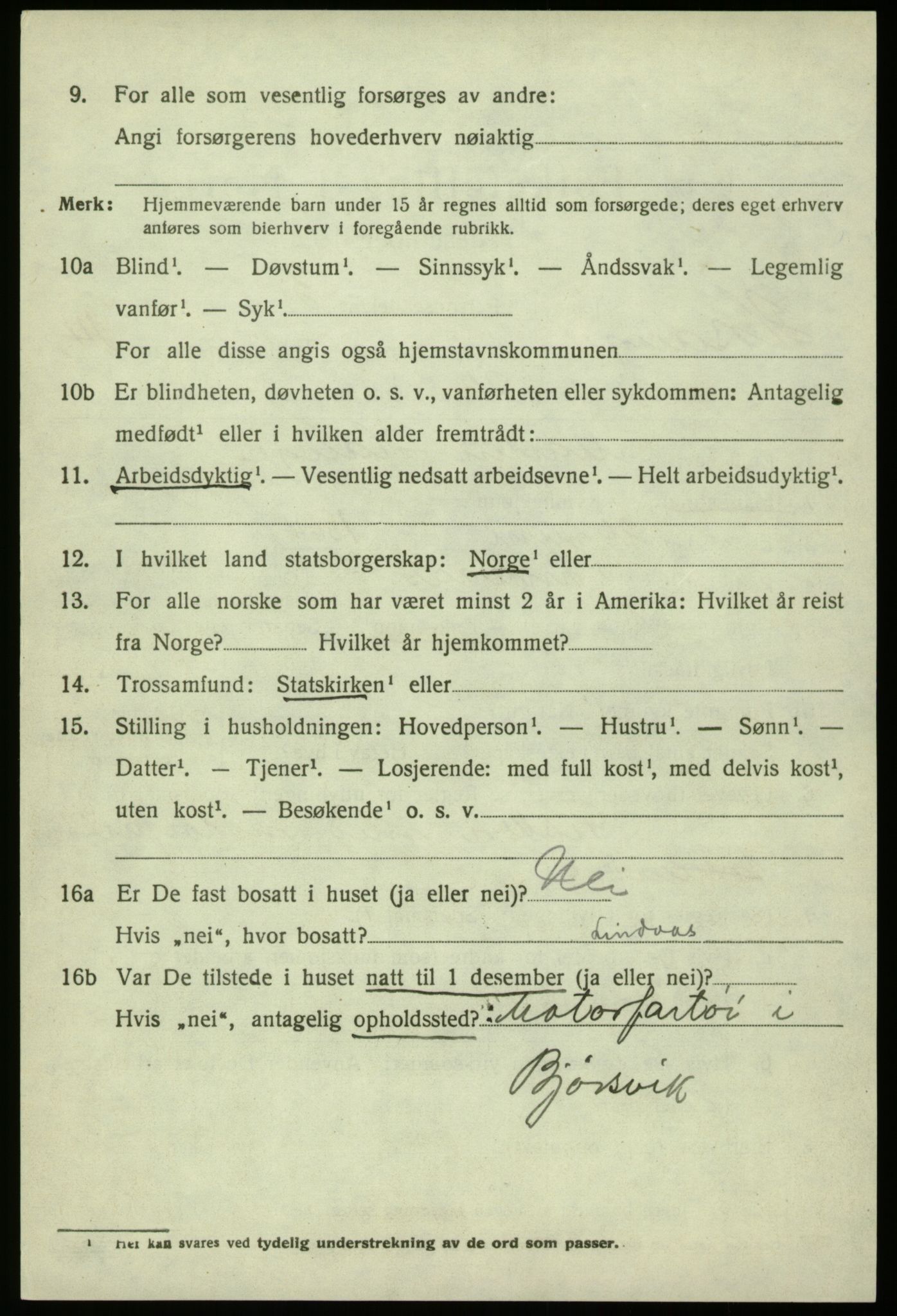 SAB, 1920 census for Hosanger, 1920, p. 5816