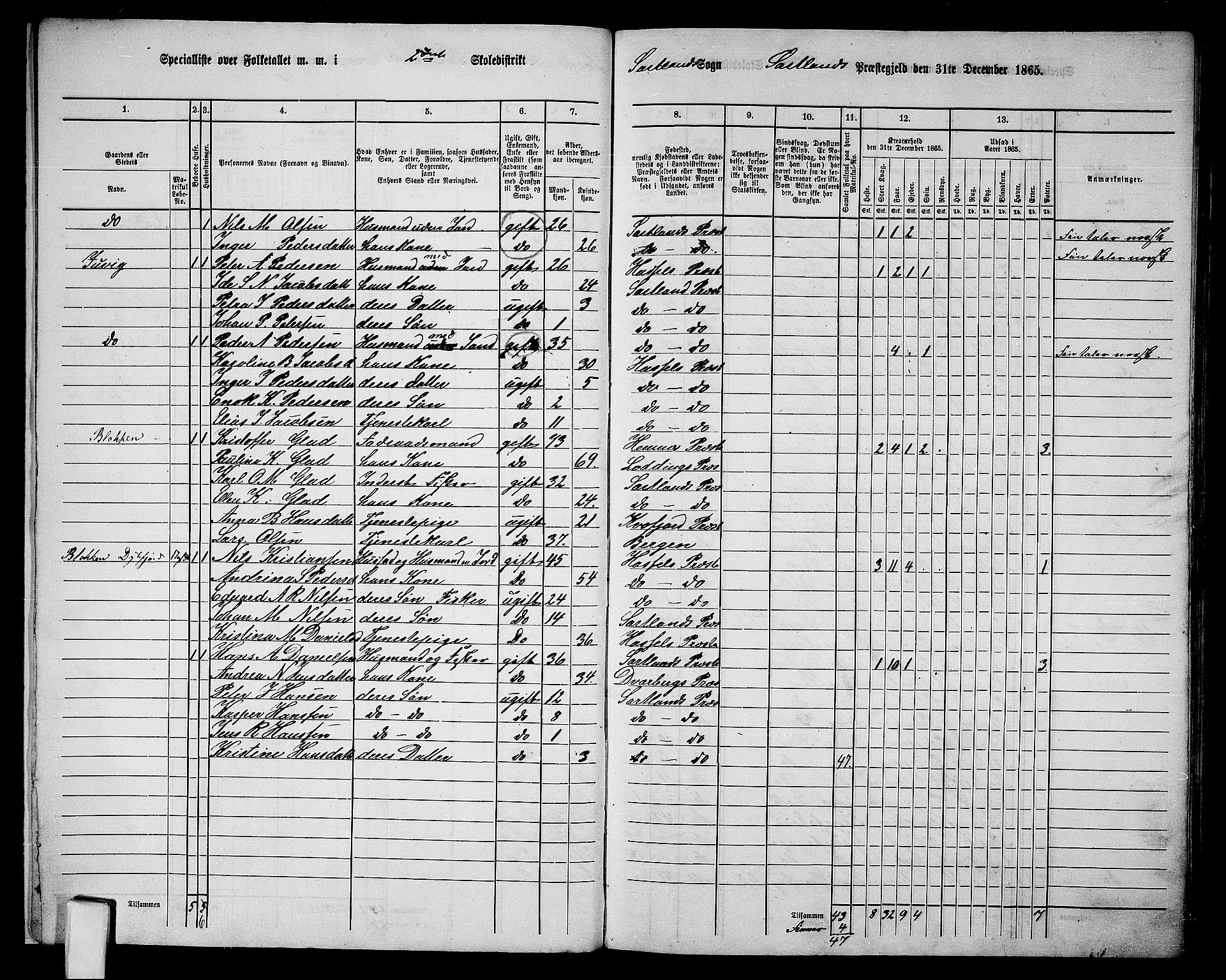 RA, 1865 census for Sortland, 1865, p. 12