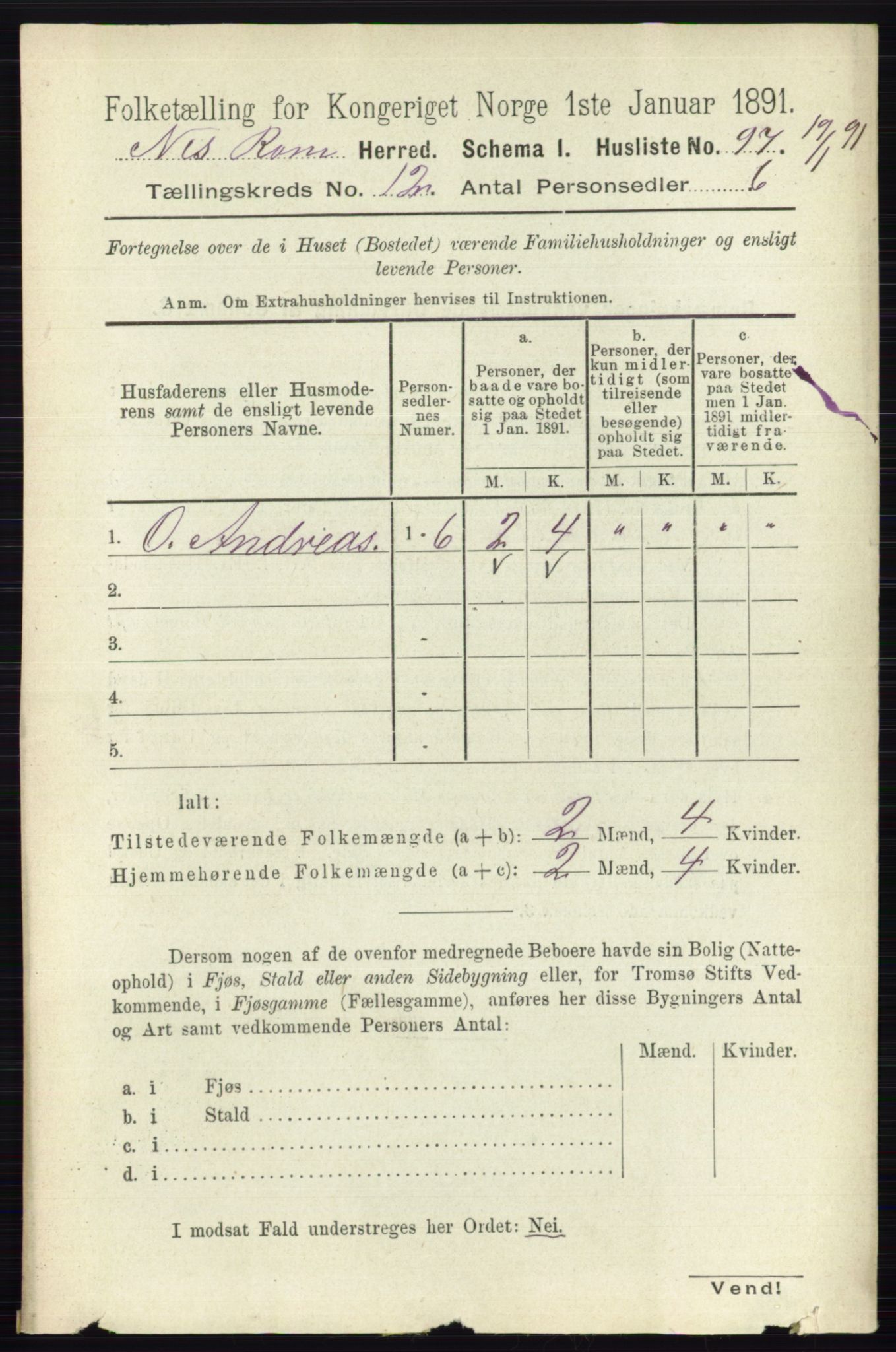 RA, 1891 census for 0236 Nes, 1891, p. 7106