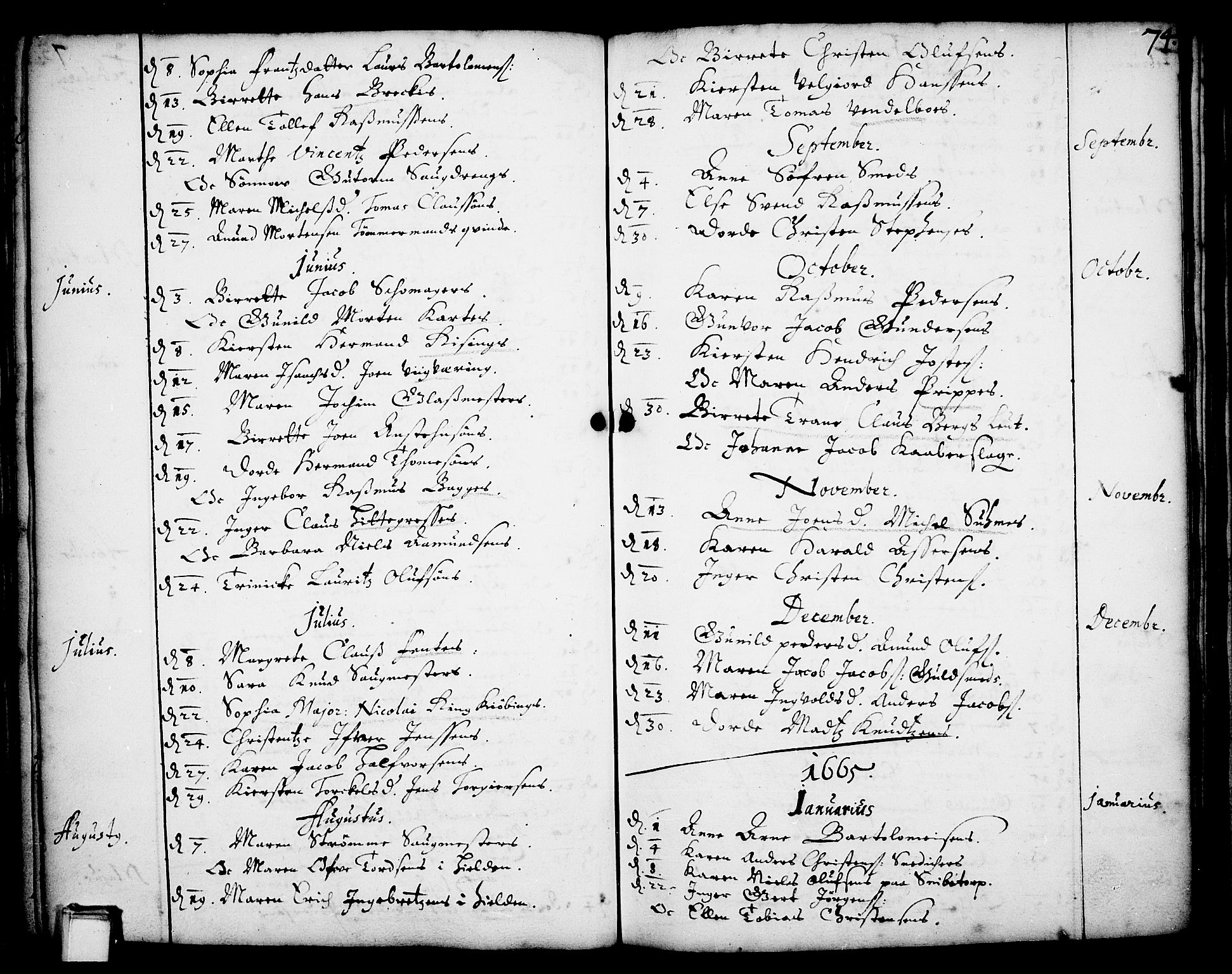 Skien kirkebøker, SAKO/A-302/F/Fa/L0001: Parish register (official) no. 1, 1659-1679, p. 74