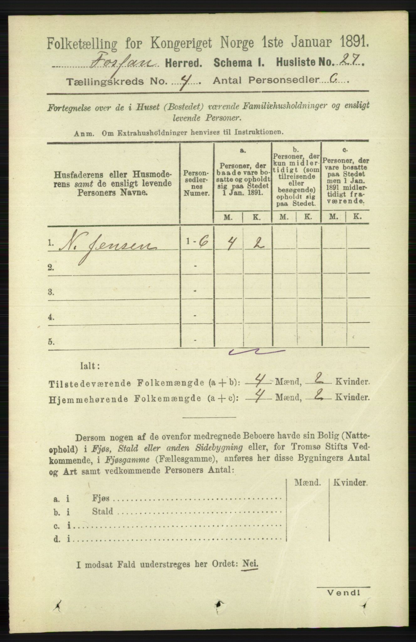 RA, 1891 census for 1129 Forsand, 1891, p. 522