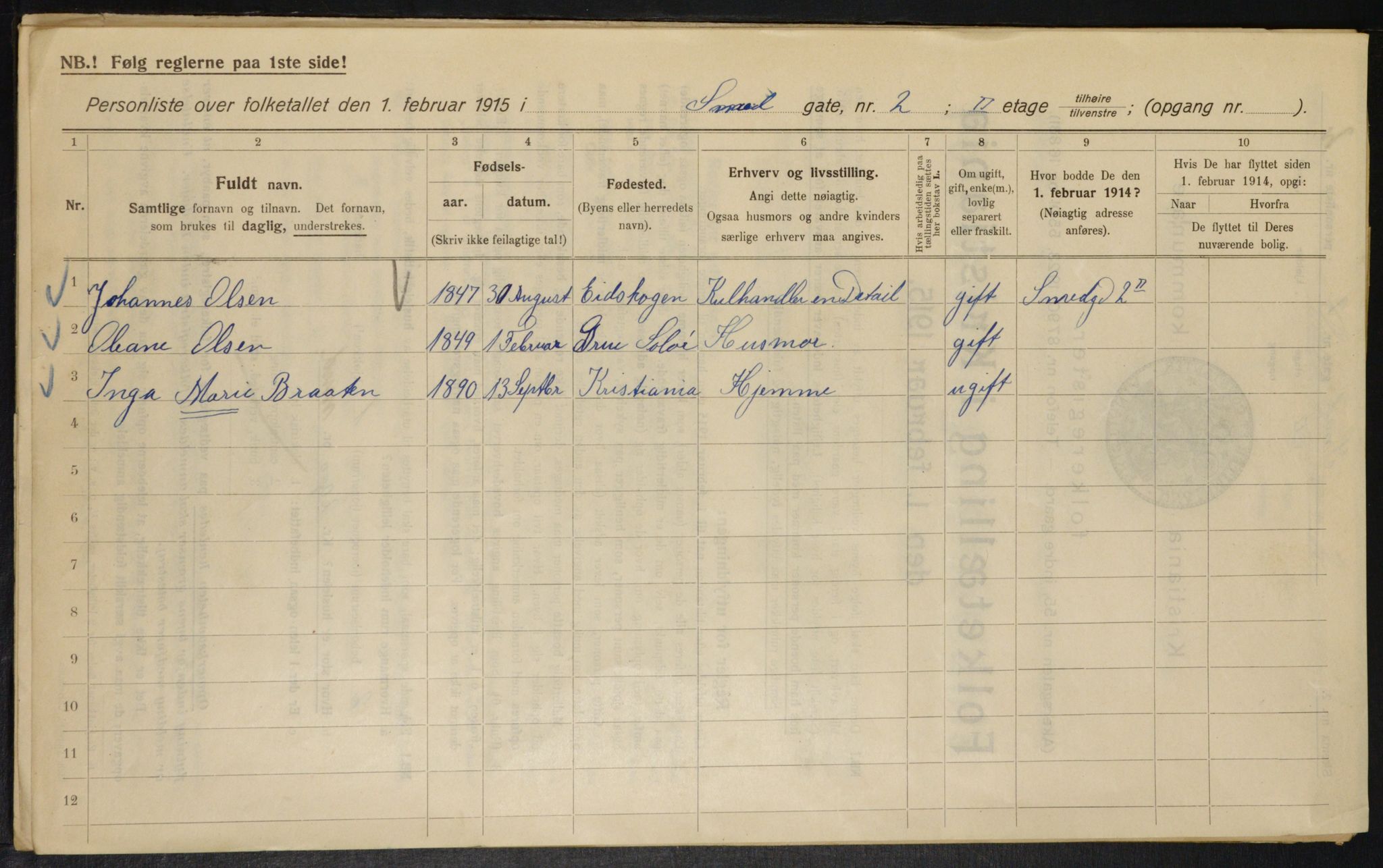 OBA, Municipal Census 1915 for Kristiania, 1915, p. 96994