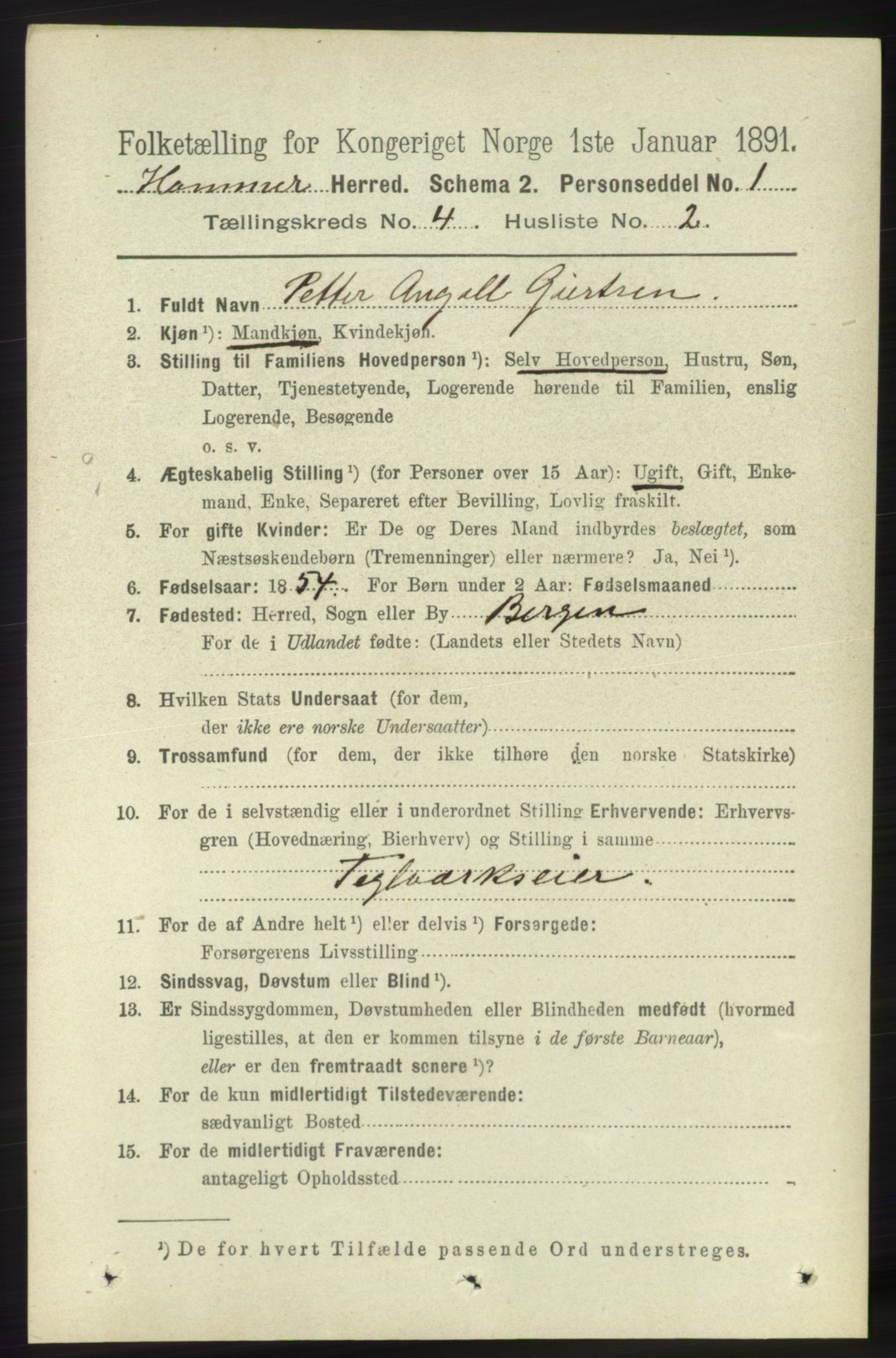 RA, 1891 census for 1254 Hamre, 1891, p. 933