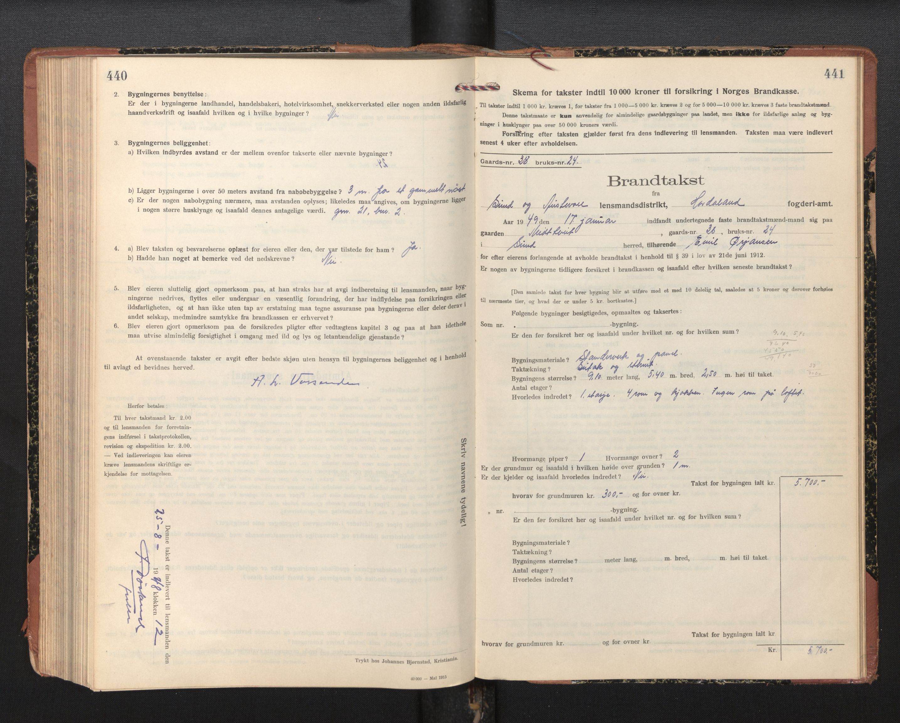 Lensmannen i Sund og Austevoll, SAB/A-35201/0012/L0004: Branntakstprotokoll, skjematakst, 1917-1949, p. 440-441