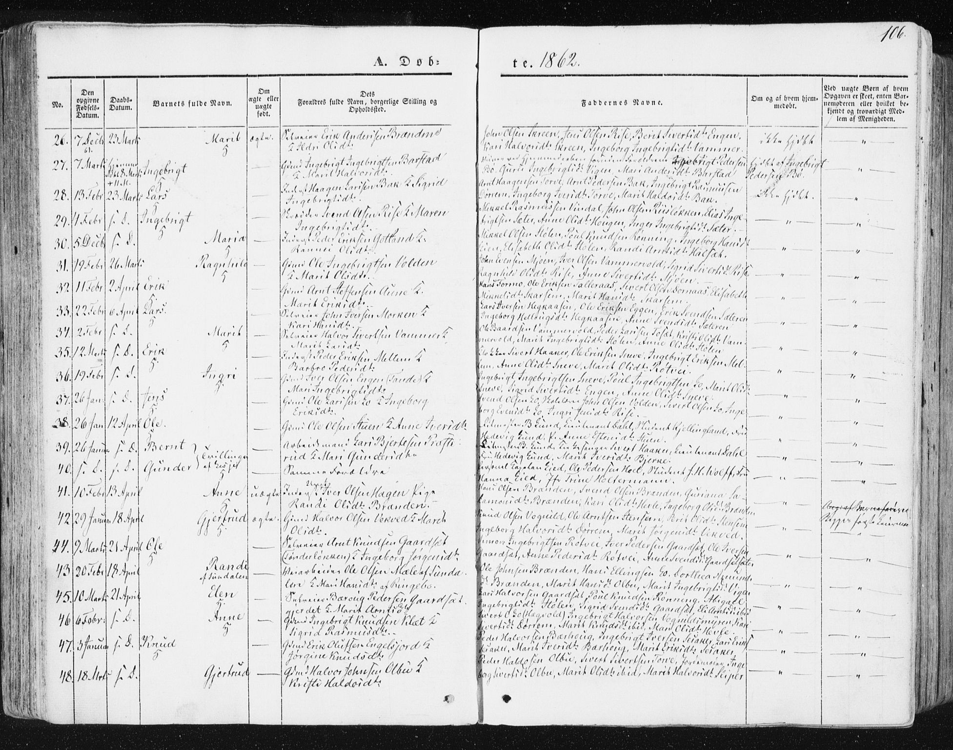 Ministerialprotokoller, klokkerbøker og fødselsregistre - Sør-Trøndelag, SAT/A-1456/678/L0899: Parish register (official) no. 678A08, 1848-1872, p. 106