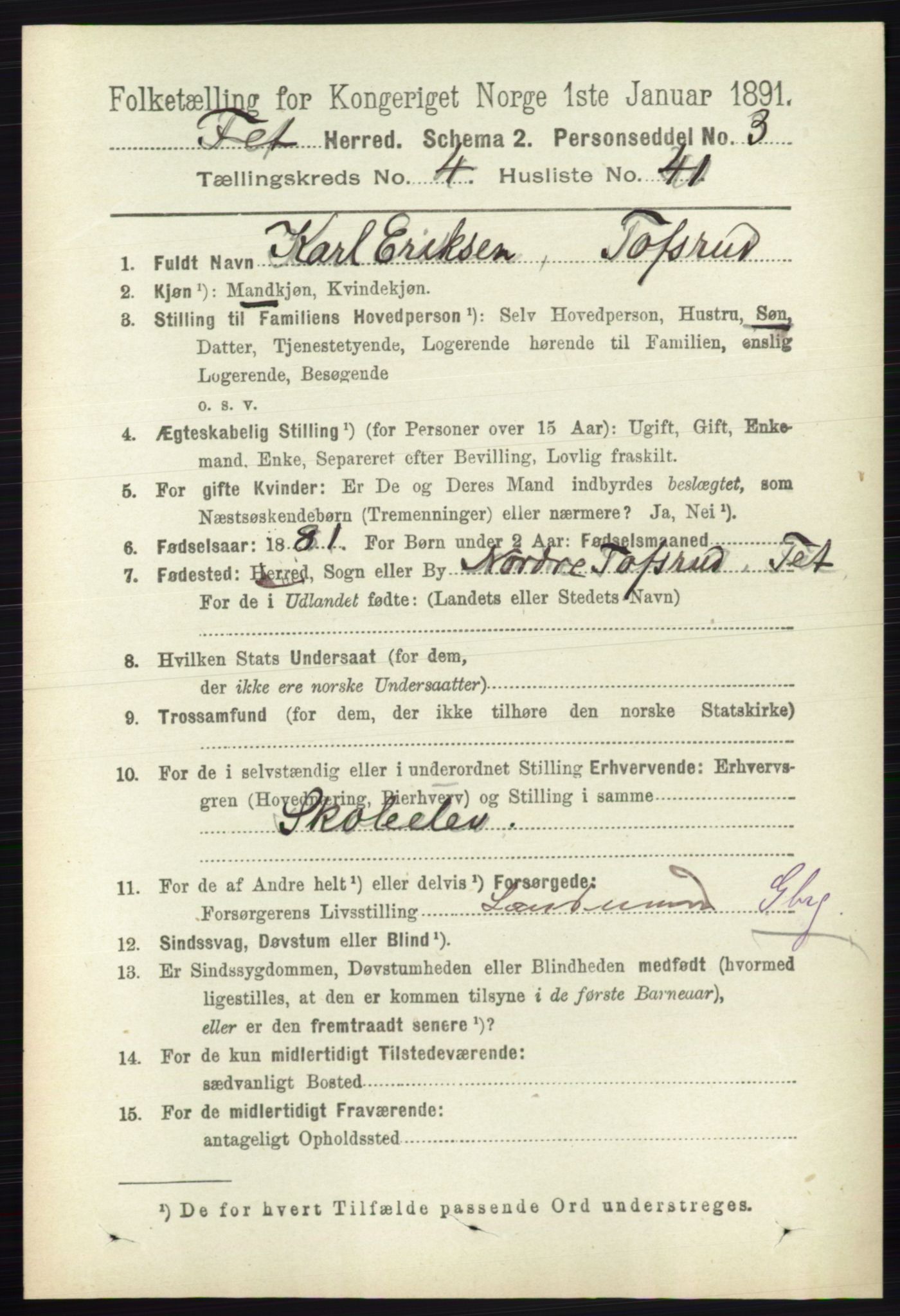 RA, 1891 census for 0227 Fet, 1891, p. 1508