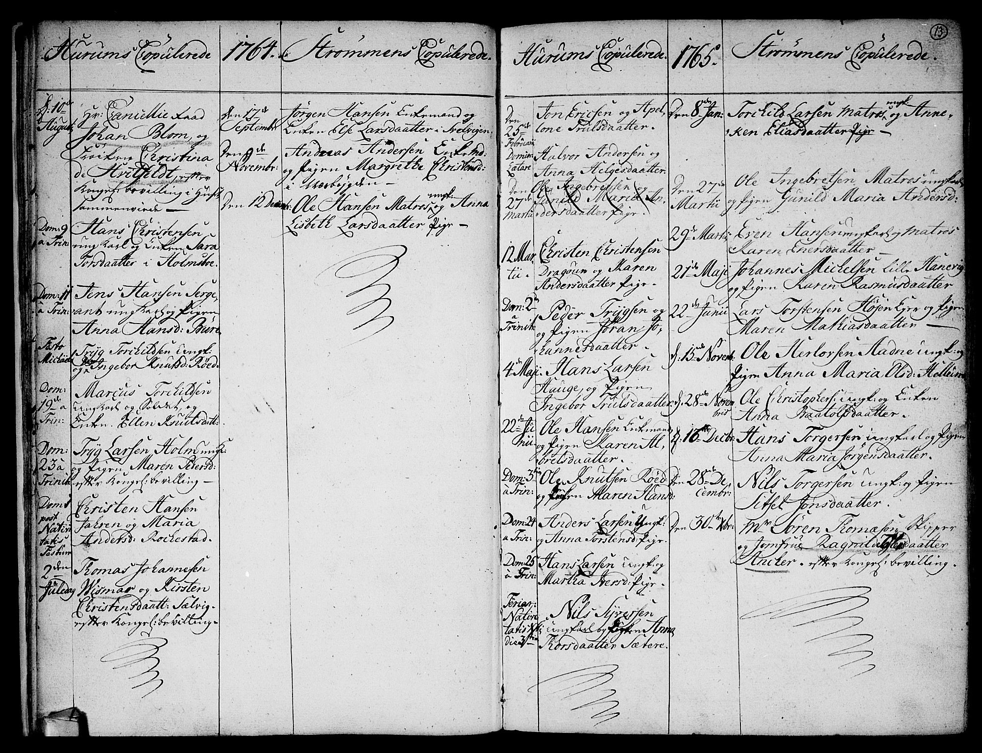 Hurum kirkebøker, SAKO/A-229/F/Fa/L0006: Parish register (official) no. 6, 1756-1770, p. 13
