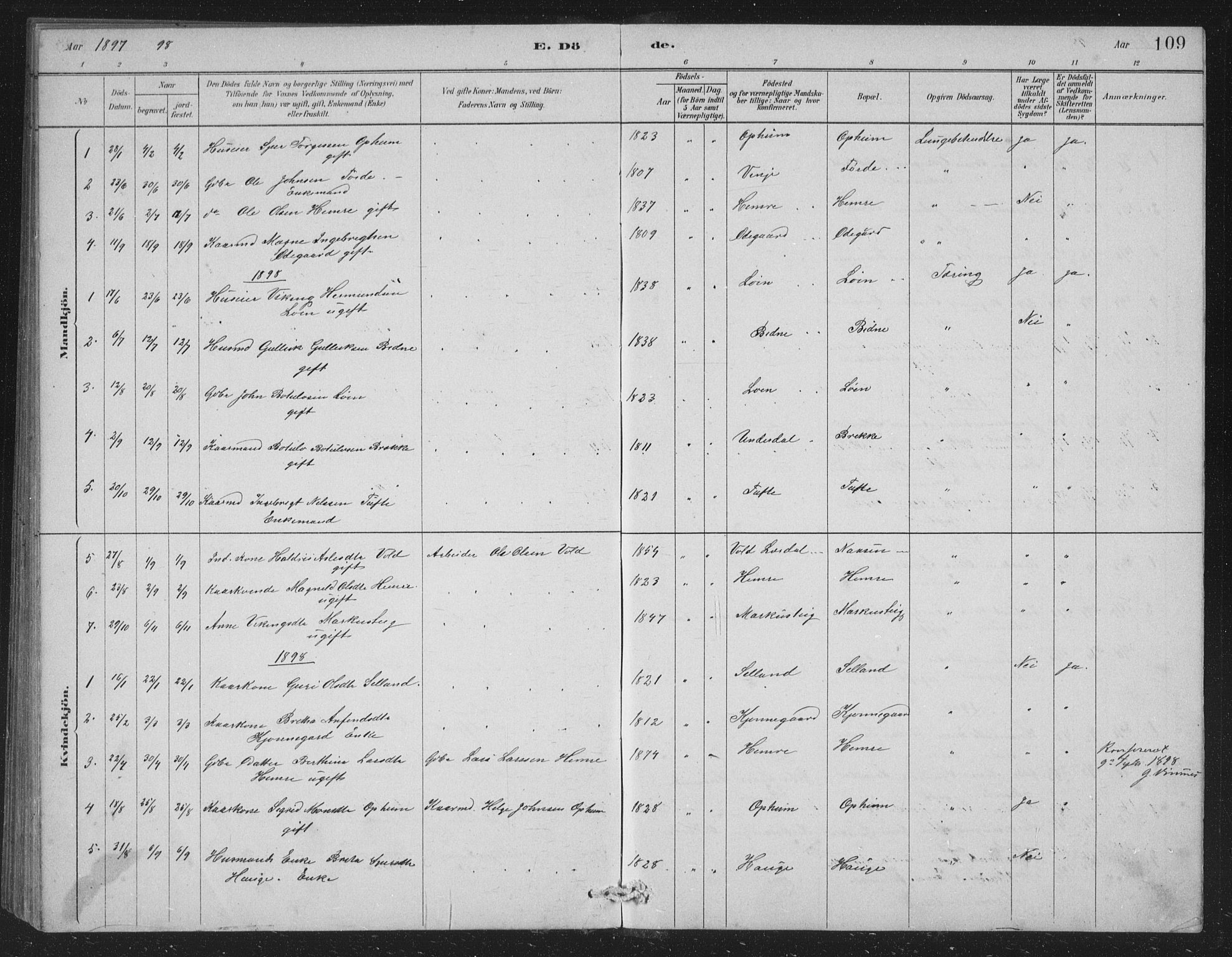 Vossestrand Sokneprestembete, SAB/A-79101/H/Hab: Parish register (copy) no. A 2, 1880-1902, p. 109