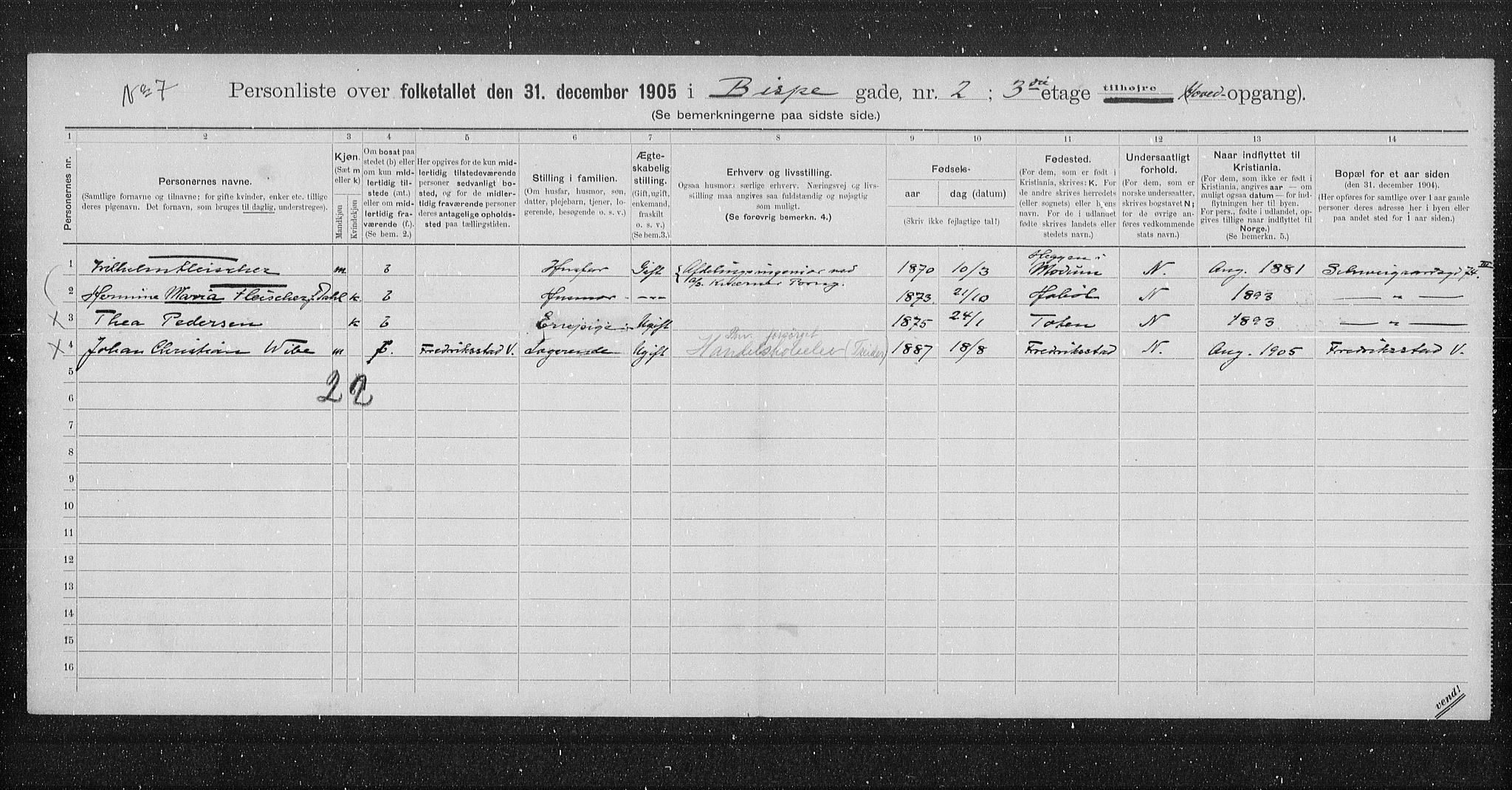 OBA, Municipal Census 1905 for Kristiania, 1905, p. 2524