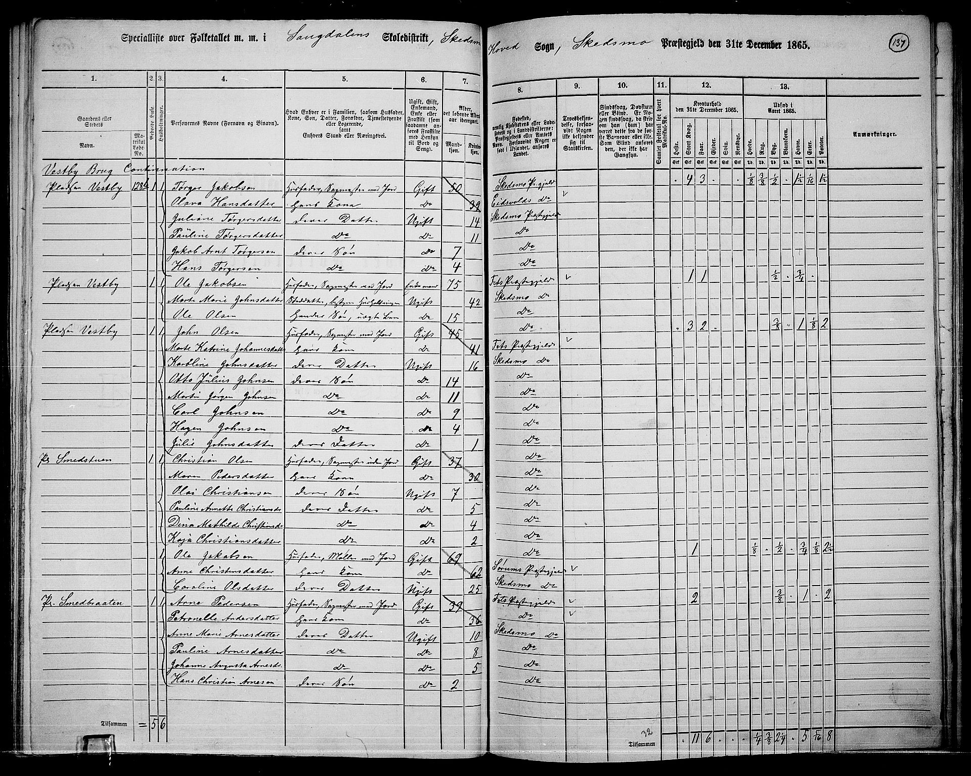 RA, 1865 census for Skedsmo, 1865, p. 125