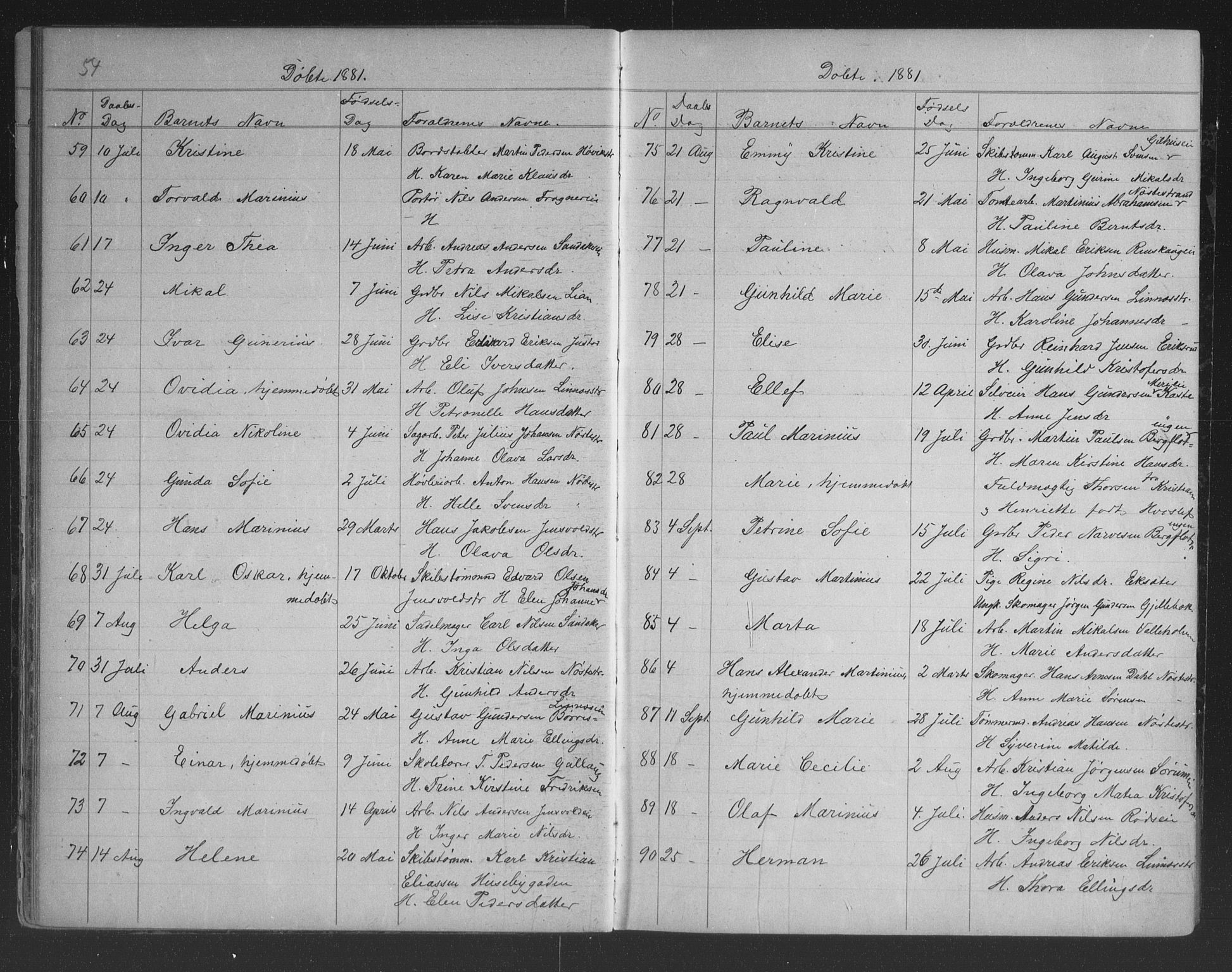 Lier kirkebøker, AV/SAKO-A-230/G/Gb/L0001: Parish register (copy) no. II 1, 1874-1898, p. 54-55