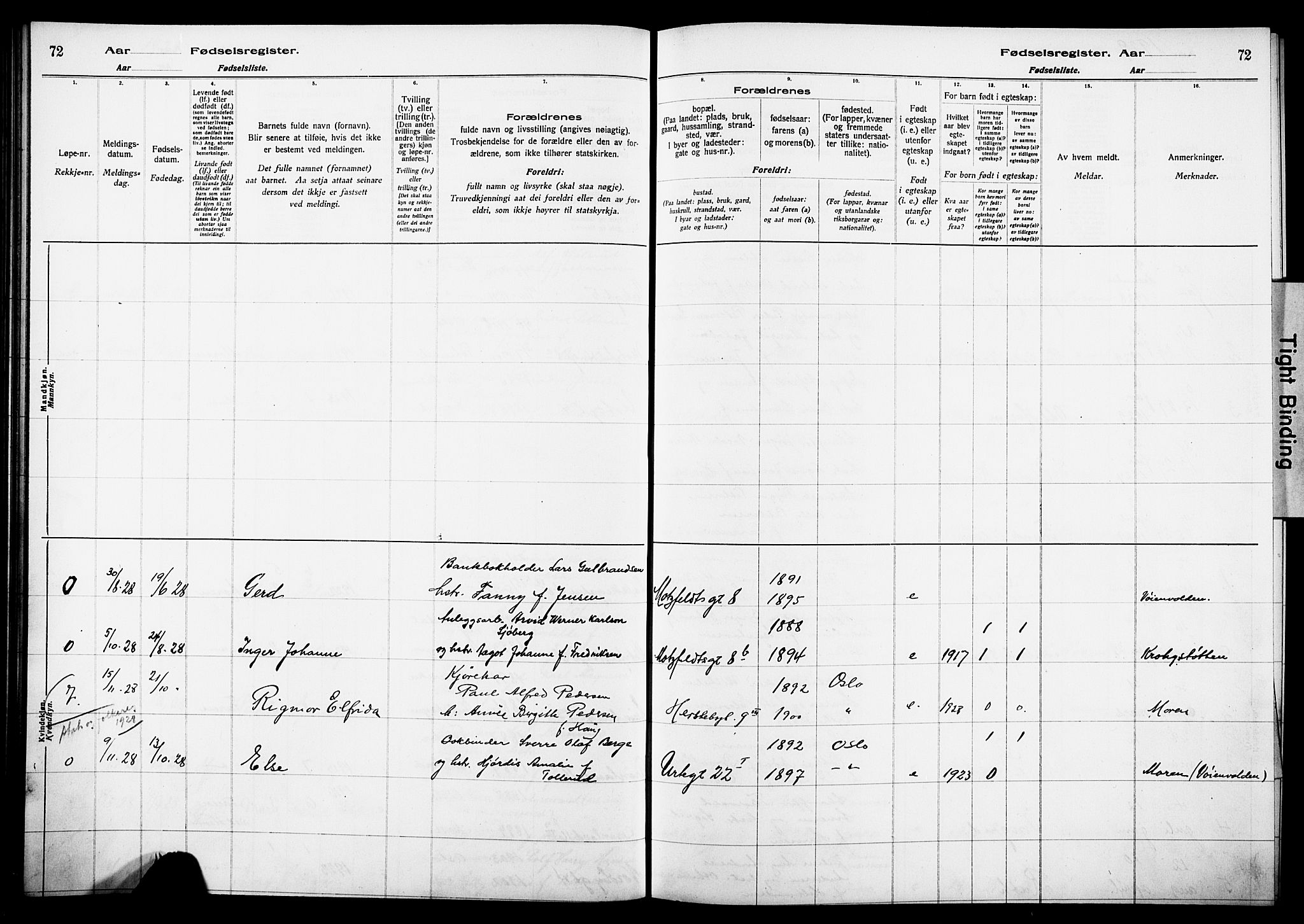 Wexel prestekontor Kirkebøker, SAO/A-10879/J/L0001: Birth register no. 1, 1916-1930, p. 72