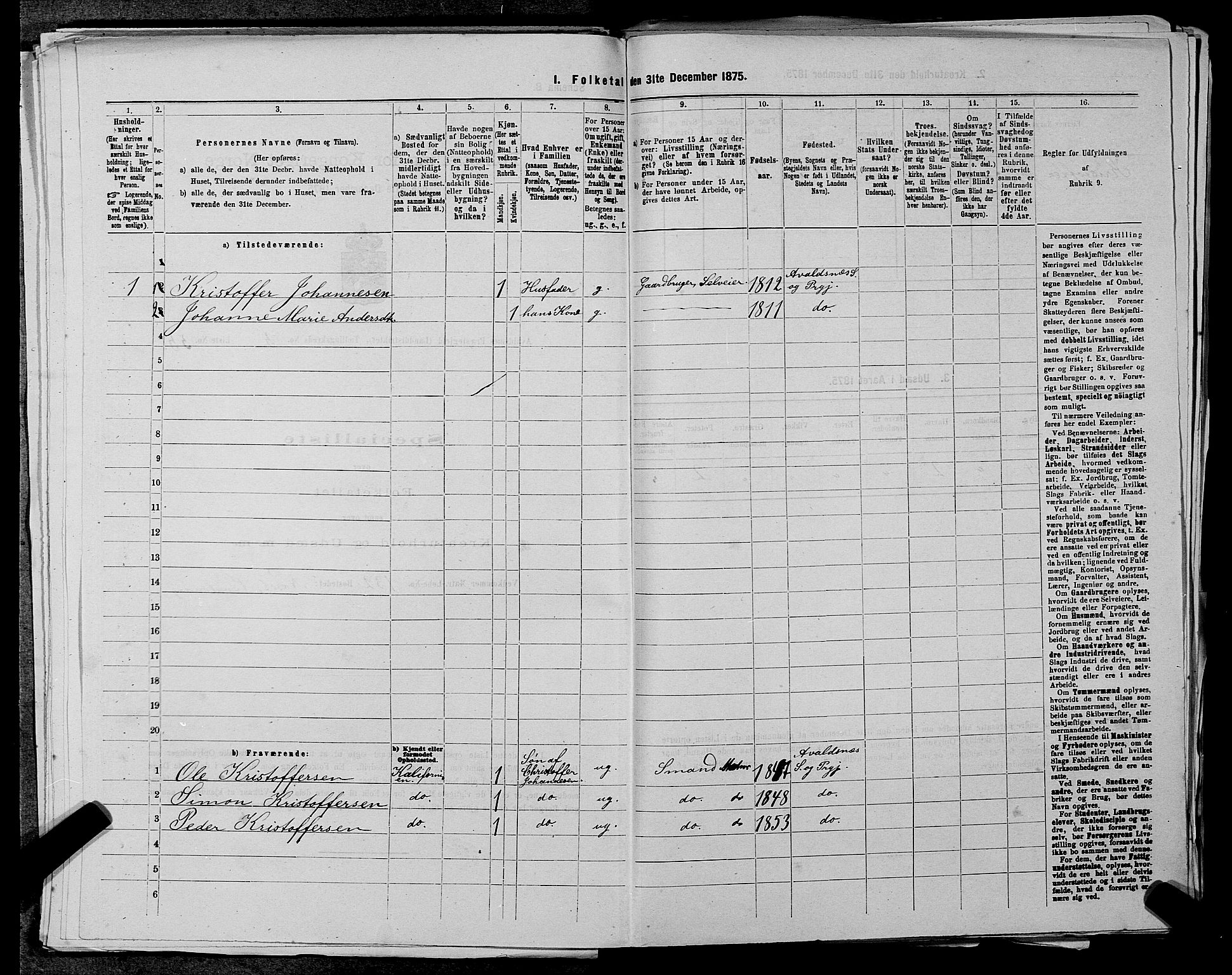 SAST, 1875 census for 1147L Avaldsnes/Avaldsnes og Kopervik, 1875, p. 427