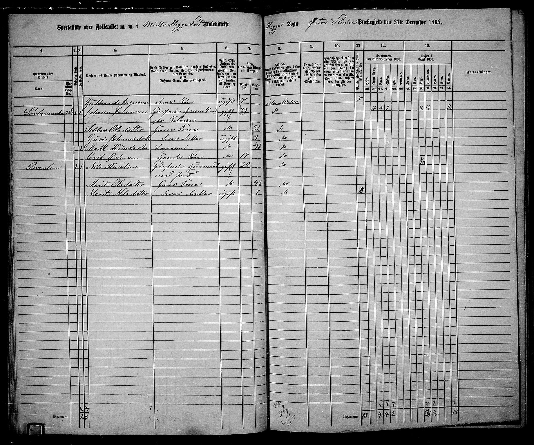 RA, 1865 census for Øystre Slidre, 1865, p. 35