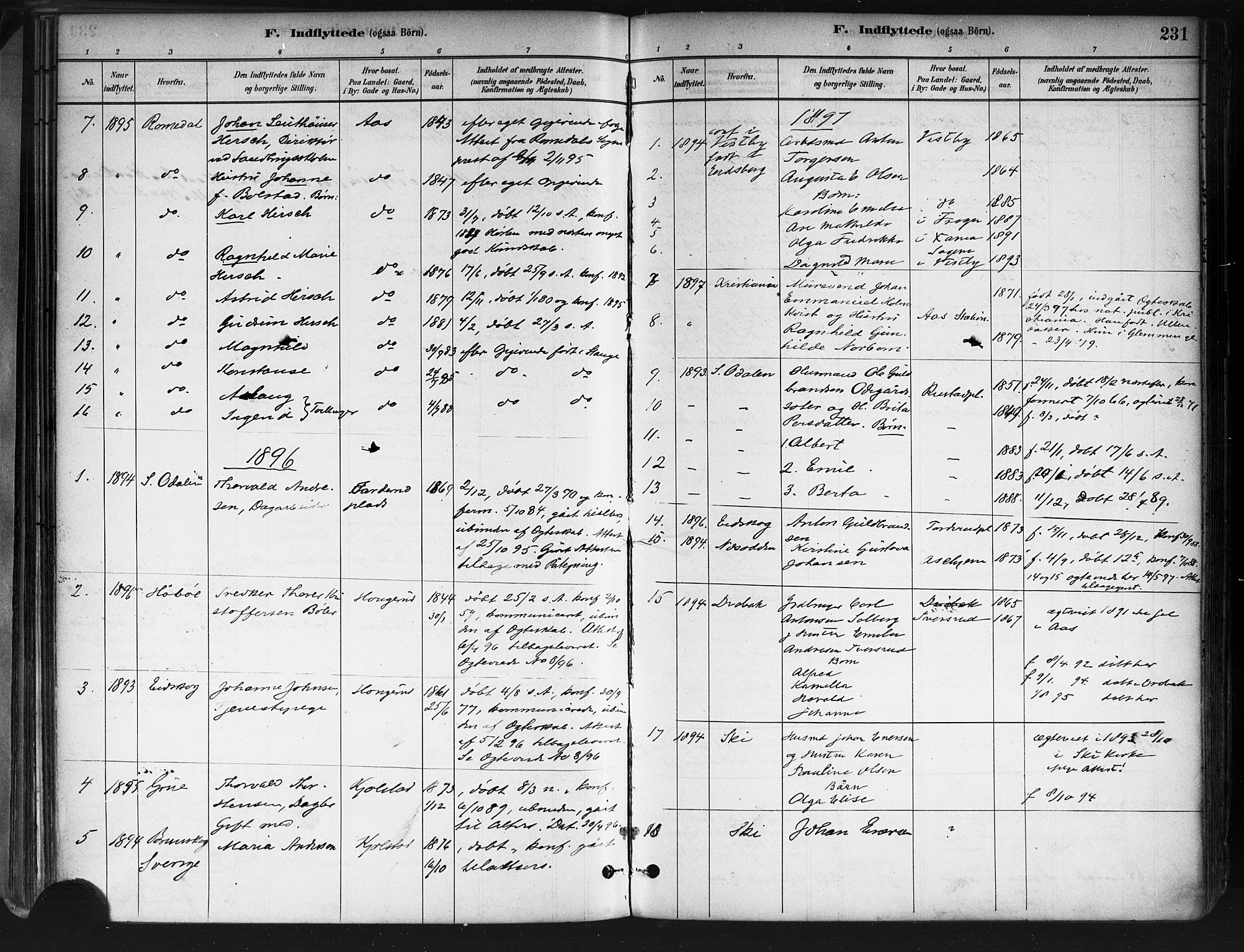 Ås prestekontor Kirkebøker, AV/SAO-A-10894/F/Fa/L0009: Parish register (official) no. I 9, 1881-1900, p. 231