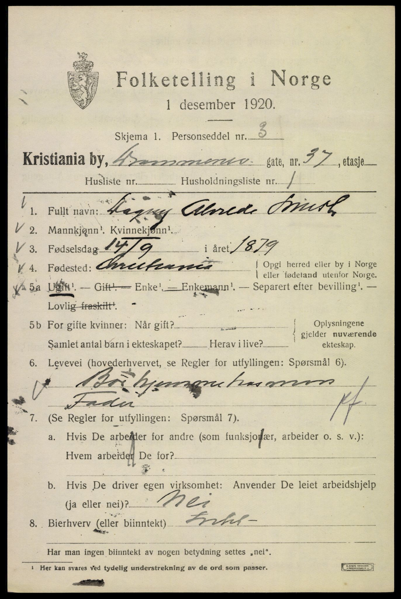 SAO, 1920 census for Kristiania, 1920, p. 201543