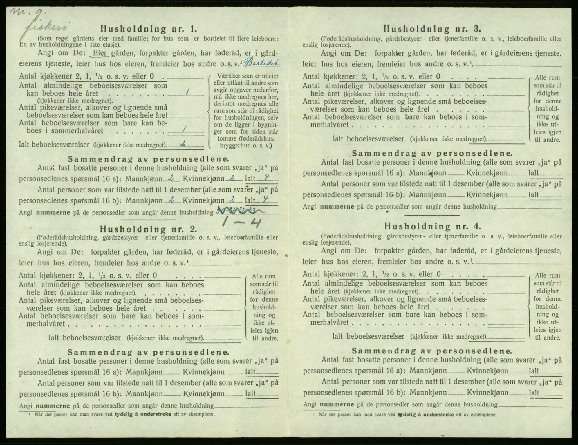 SAB, 1920 census for Fitjar, 1920, p. 498