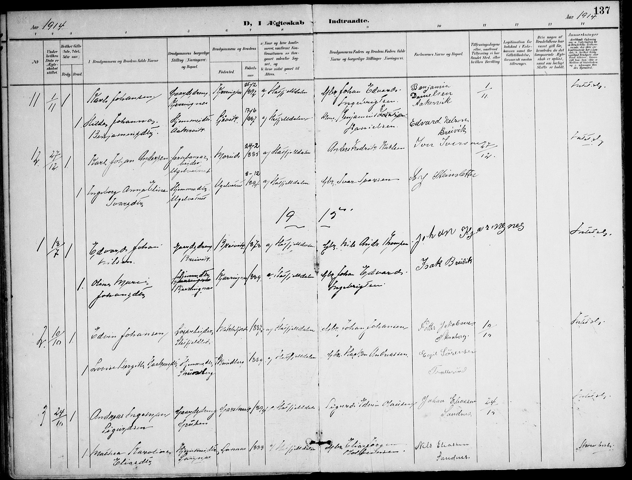 Ministerialprotokoller, klokkerbøker og fødselsregistre - Nordland, AV/SAT-A-1459/823/L0326: Parish register (official) no. 823A03, 1899-1919, p. 137