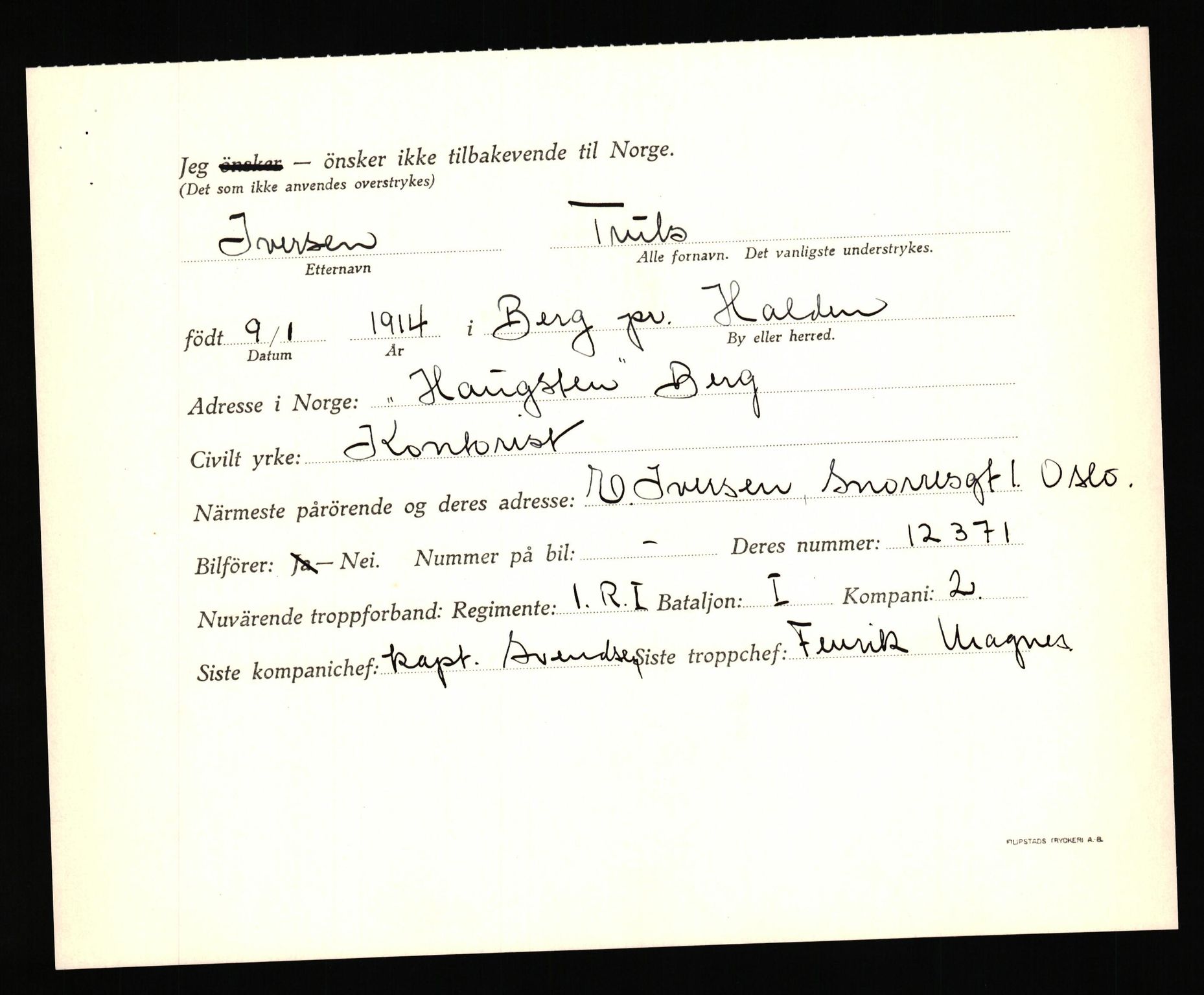 Forsvaret, Forsvarets krigshistoriske avdeling, AV/RA-RAFA-2017/Y/Yf/L0205: II-C-11-2110 - Norske internert i Sverige 1940, 1940, p. 496