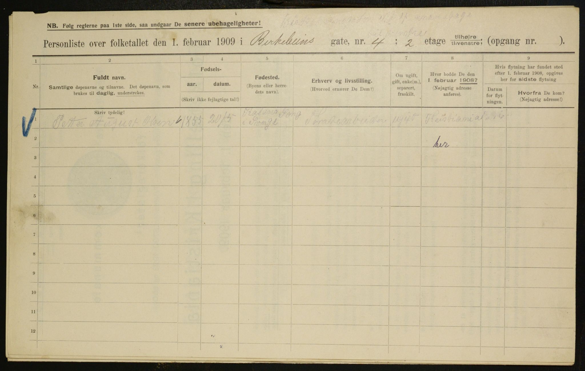 OBA, Municipal Census 1909 for Kristiania, 1909, p. 4554