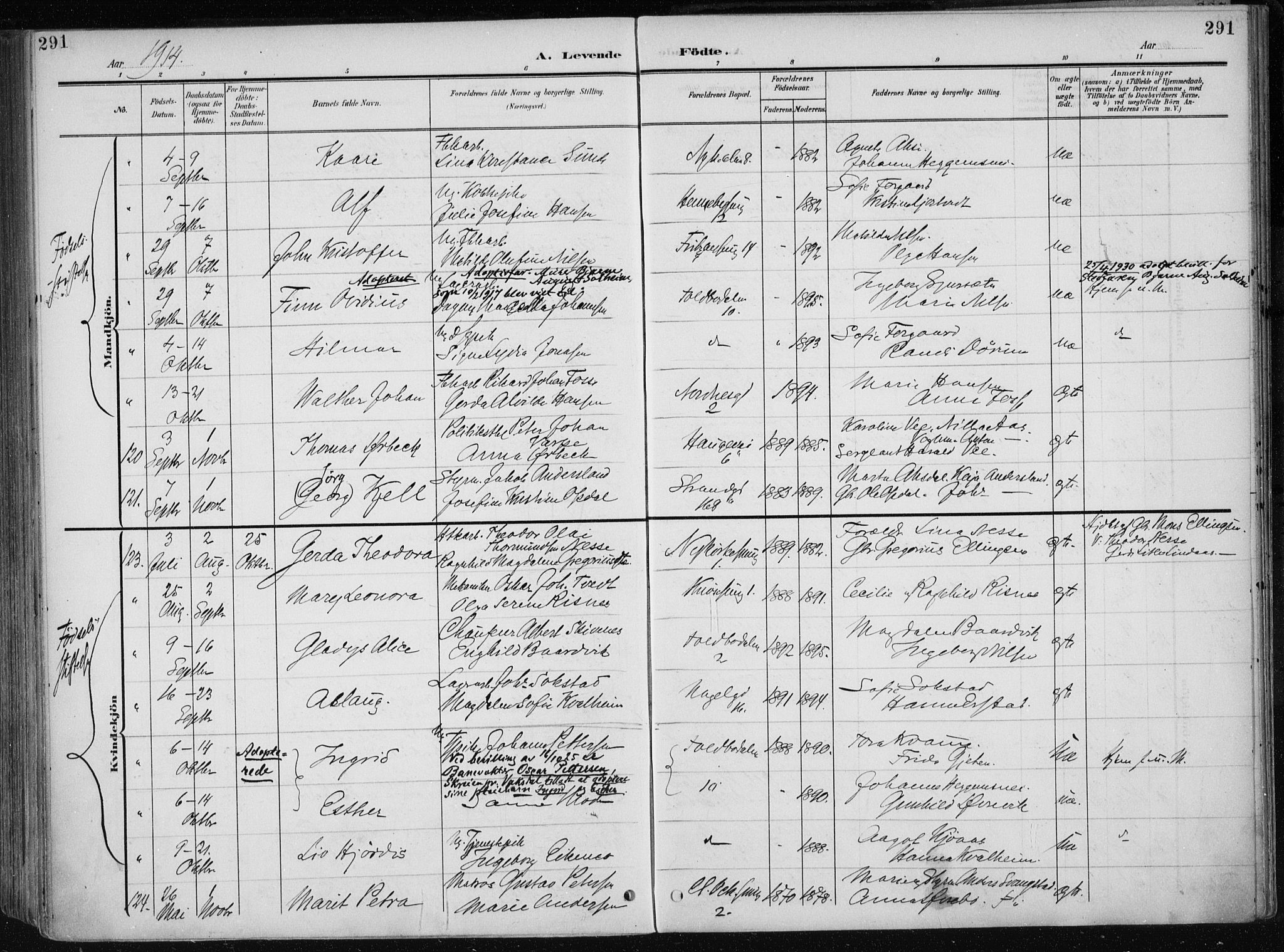 Nykirken Sokneprestembete, AV/SAB-A-77101/H/Haa/L0019: Parish register (official) no. B 7, 1904-1916, p. 291
