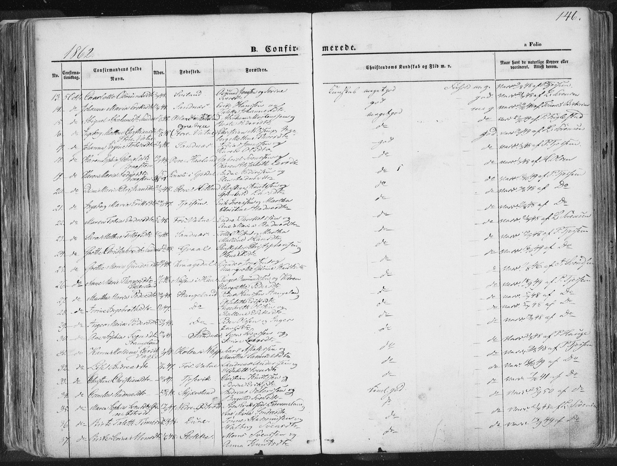 Høyland sokneprestkontor, SAST/A-101799/001/30BA/L0010: Parish register (official) no. A 9.1, 1857-1877, p. 146