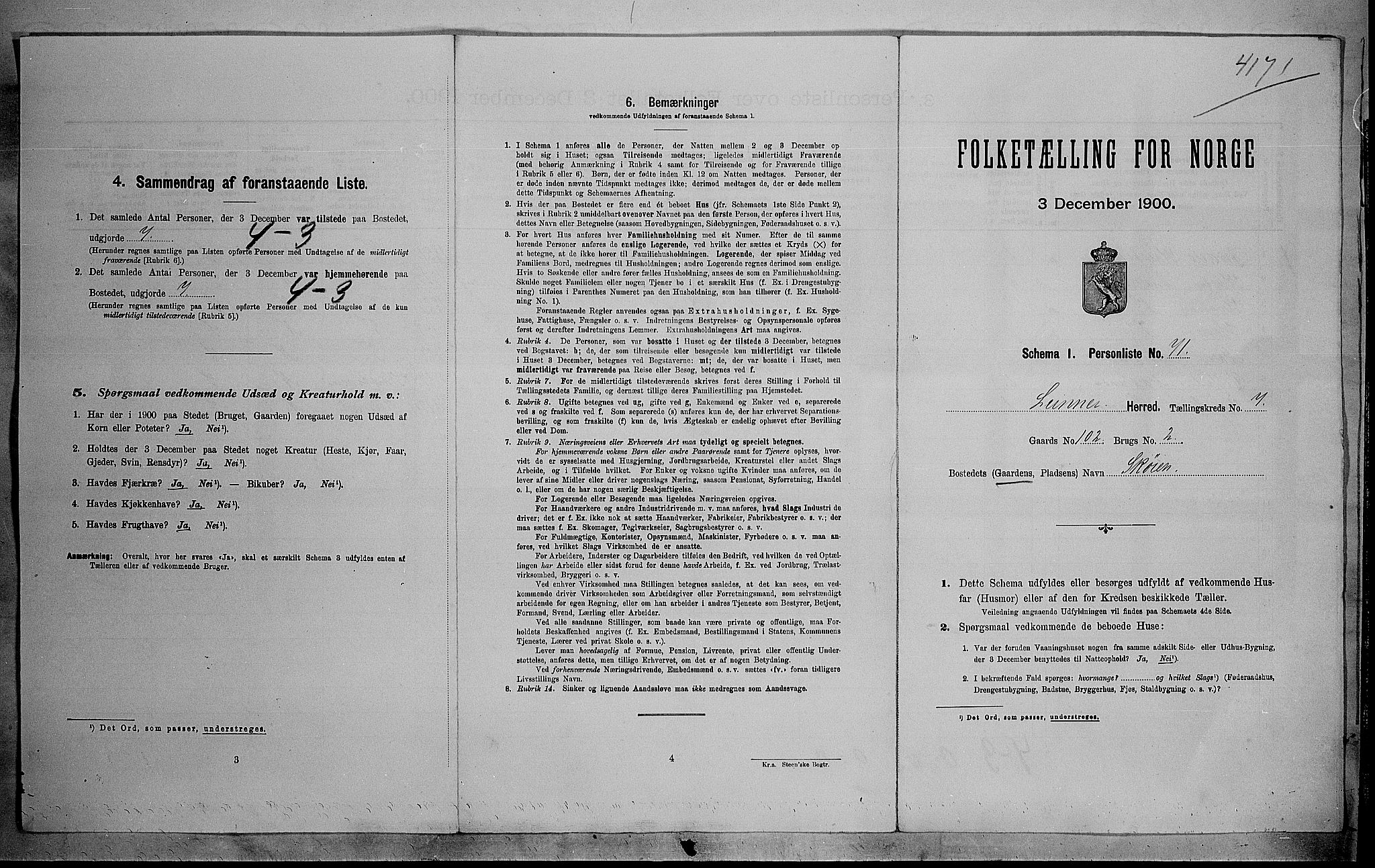 SAH, 1900 census for Lunner, 1900, p. 1092
