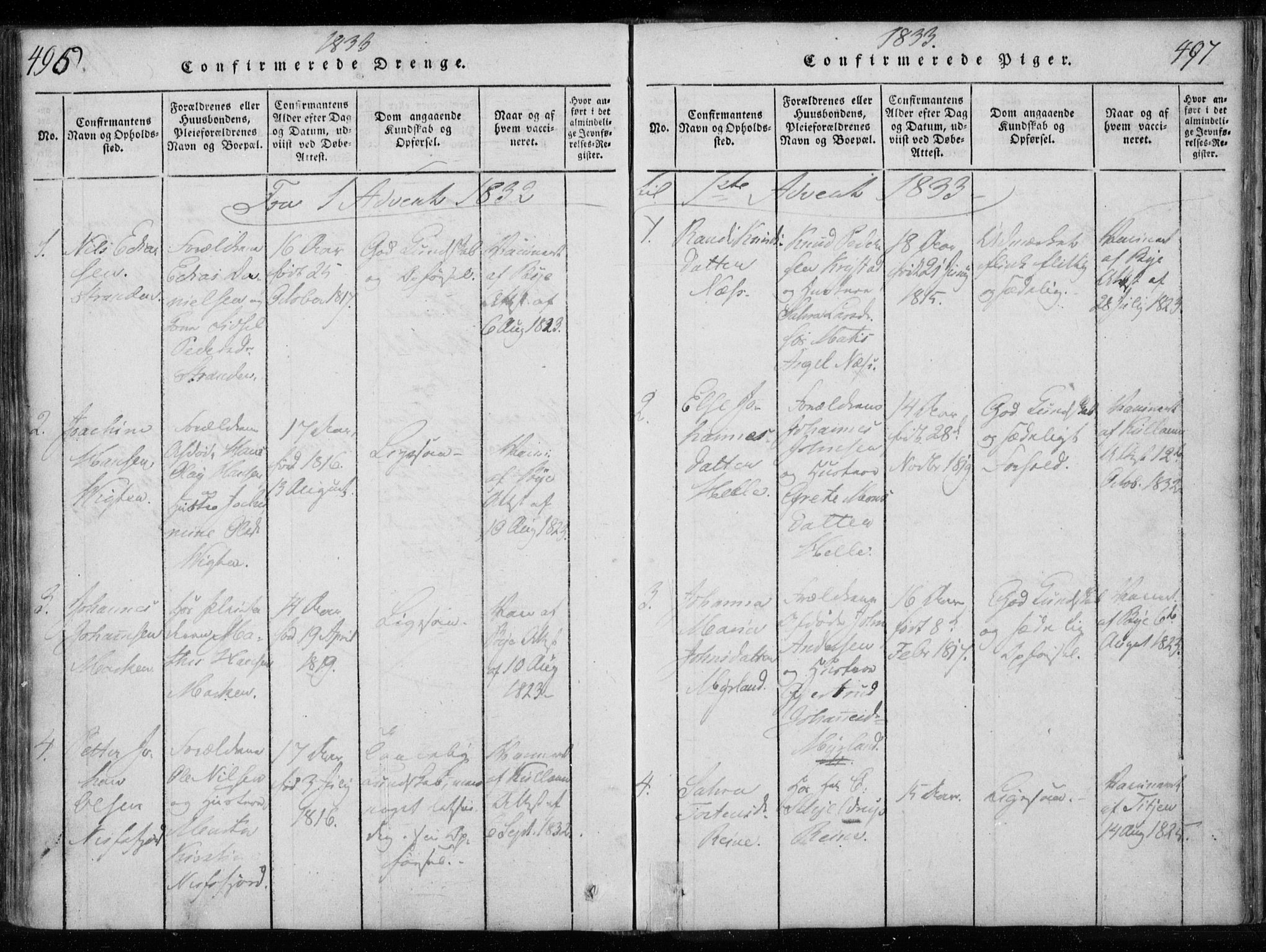 Ministerialprotokoller, klokkerbøker og fødselsregistre - Nordland, AV/SAT-A-1459/885/L1201: Parish register (official) no. 885A02, 1820-1837, p. 496-497