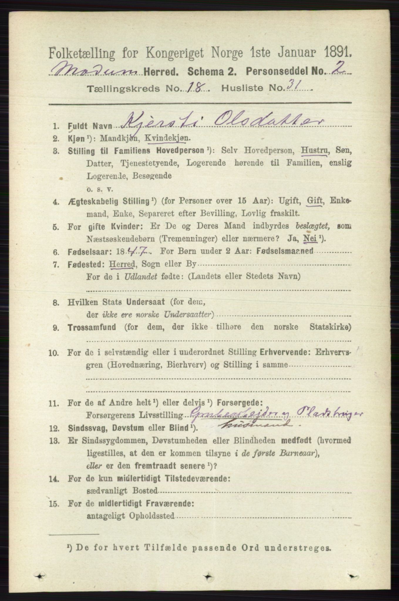 RA, 1891 census for 0623 Modum, 1891, p. 7408