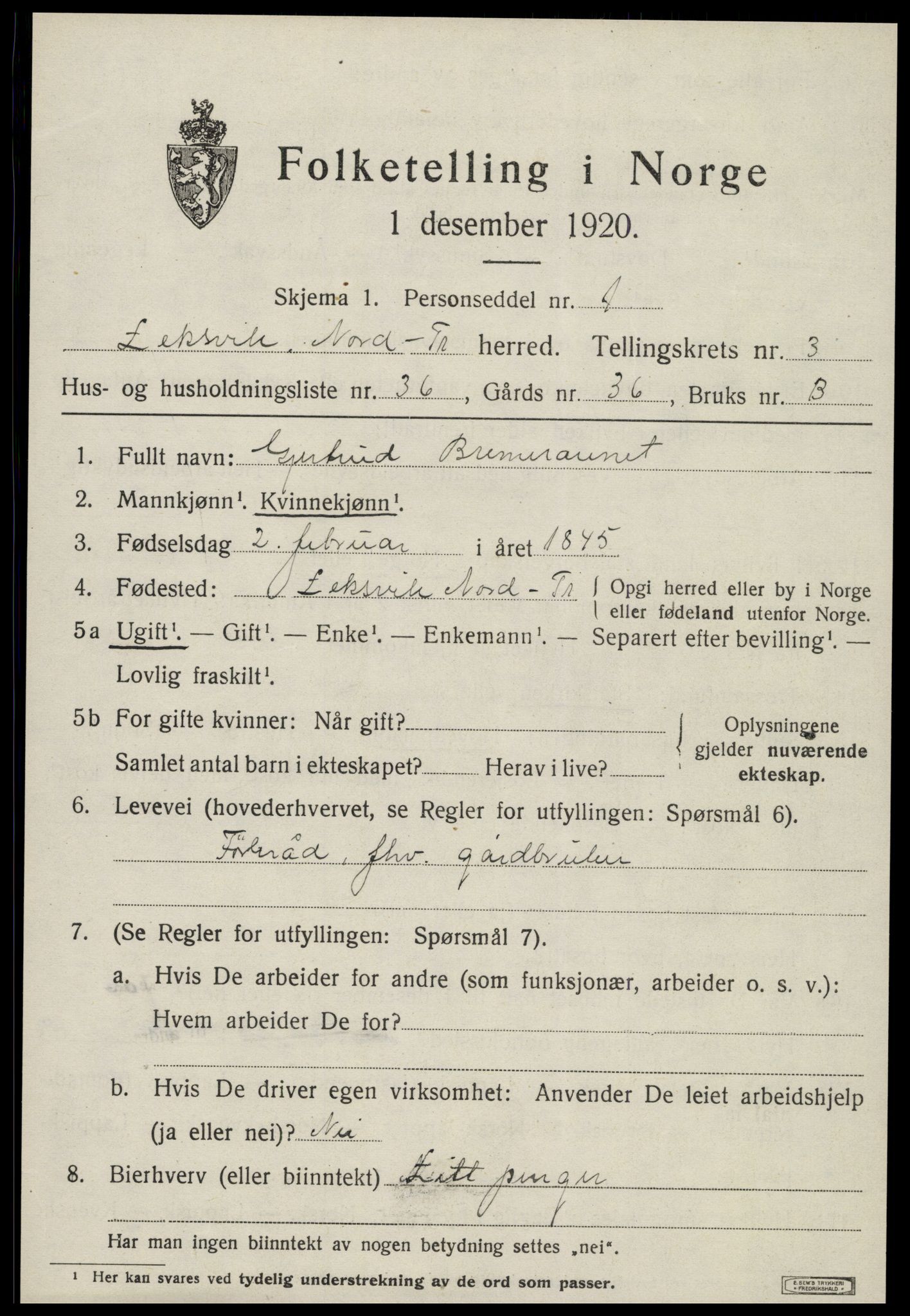 SAT, 1920 census for Leksvik, 1920, p. 3308