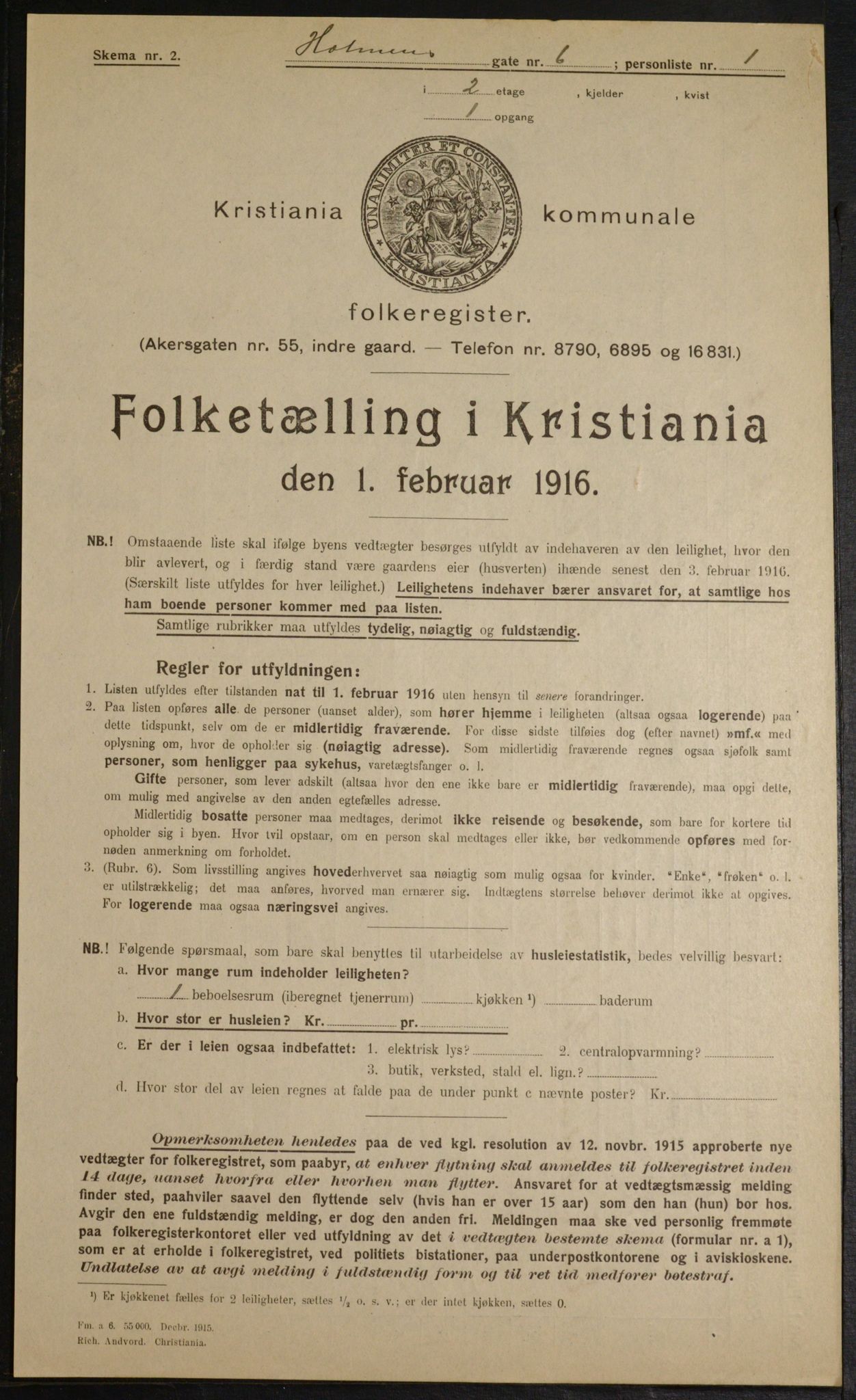 OBA, Municipal Census 1916 for Kristiania, 1916, p. 41536