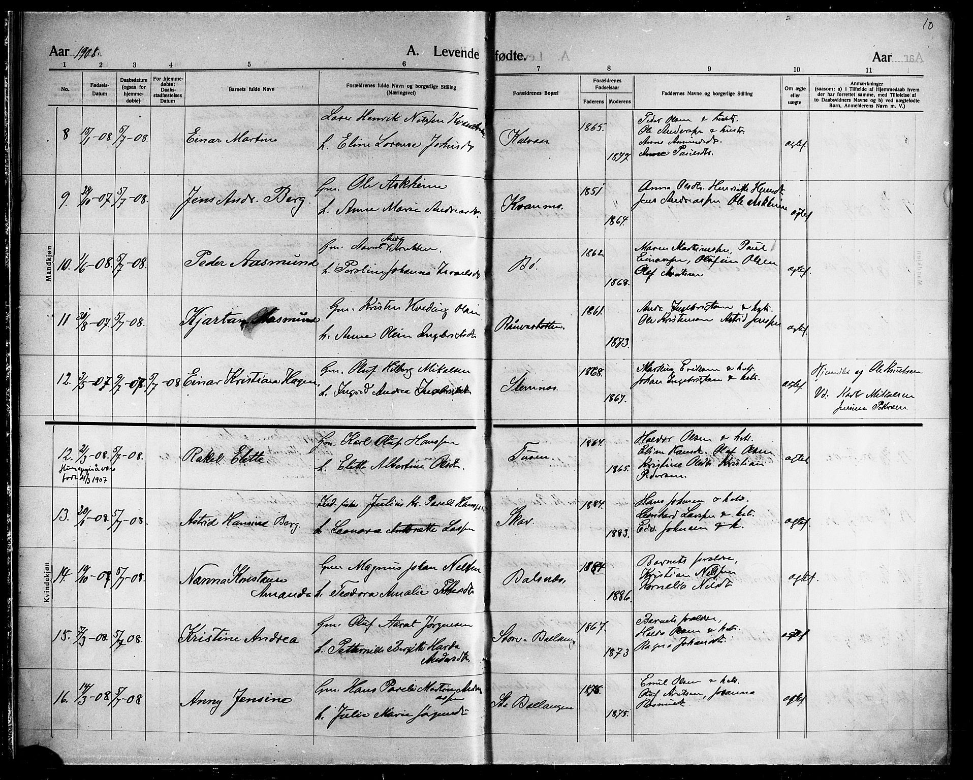 Ministerialprotokoller, klokkerbøker og fødselsregistre - Nordland, AV/SAT-A-1459/863/L0916: Parish register (copy) no. 863C06, 1907-1921, p. 10