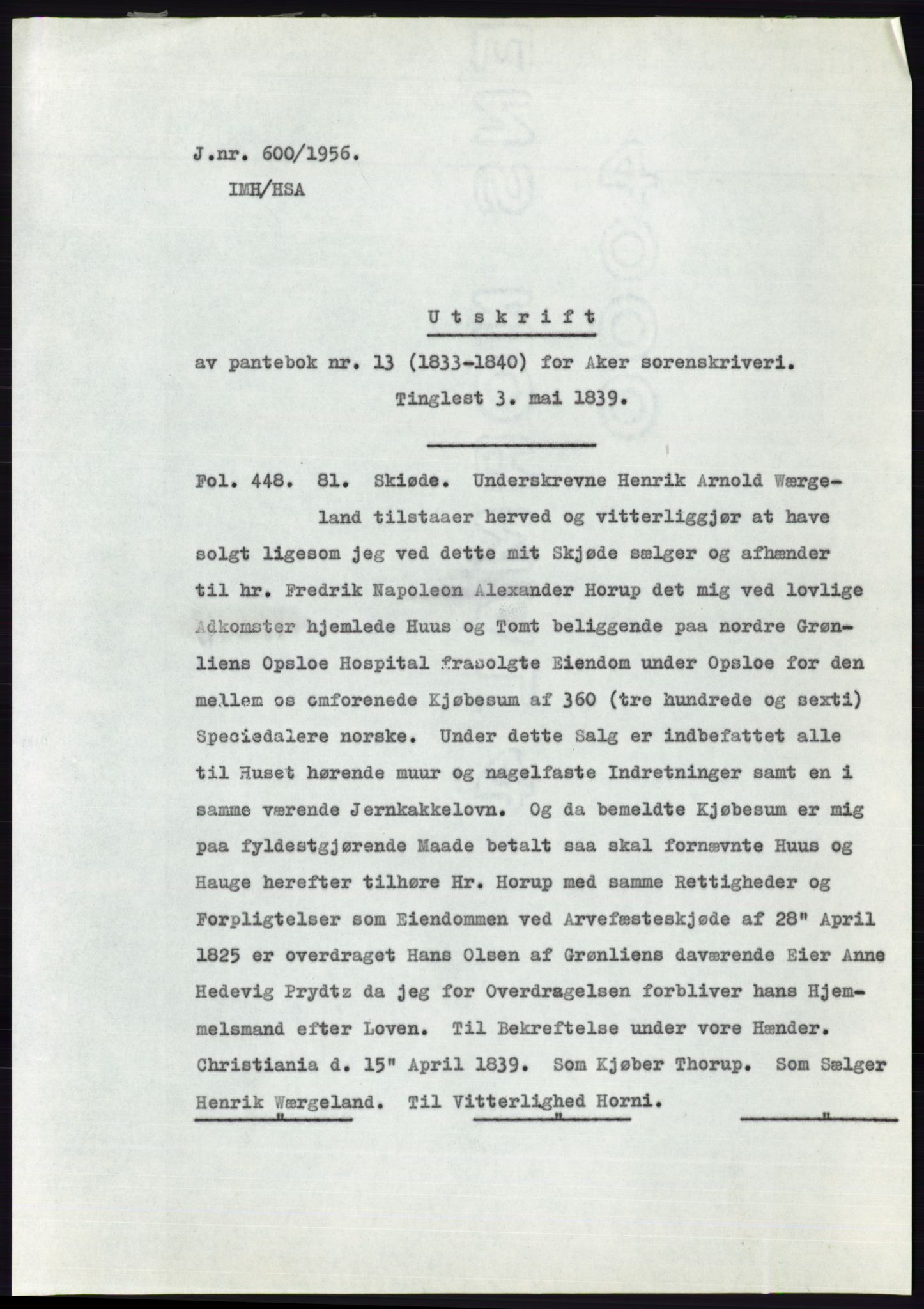 Statsarkivet i Oslo, AV/SAO-A-10621/Z/Zd/L0004: Avskrifter, j.nr 1-797/1956, 1956, p. 374