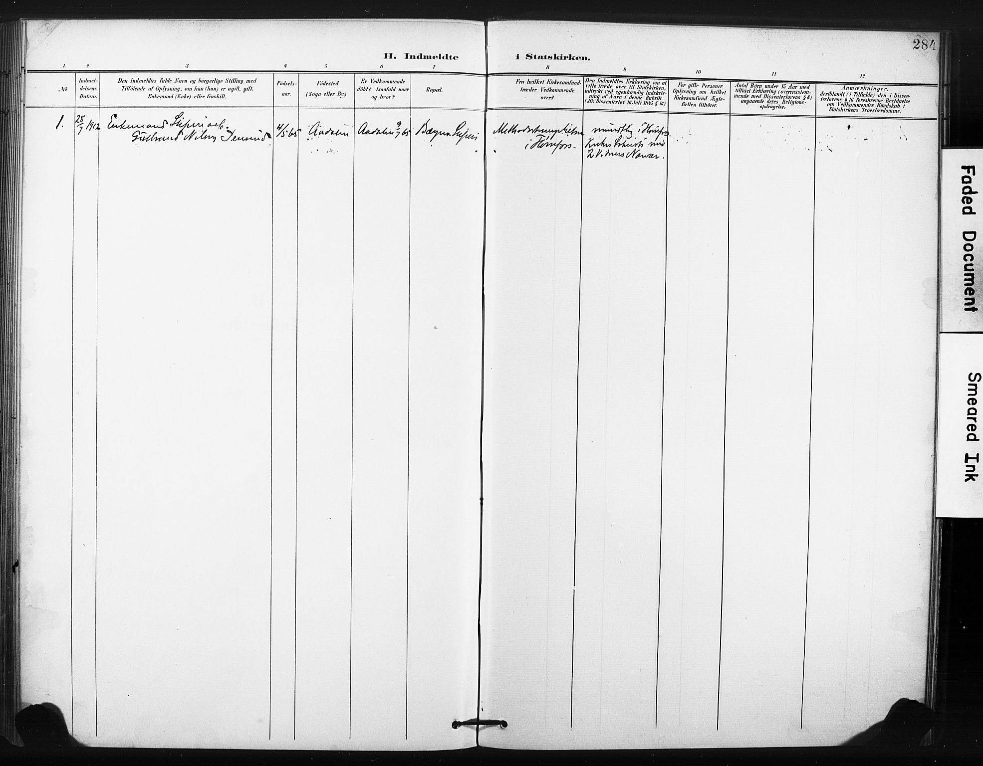 Hønefoss kirkebøker, SAKO/A-609/F/Fa/L0003: Parish register (official) no. 3, 1900-1913, p. 284