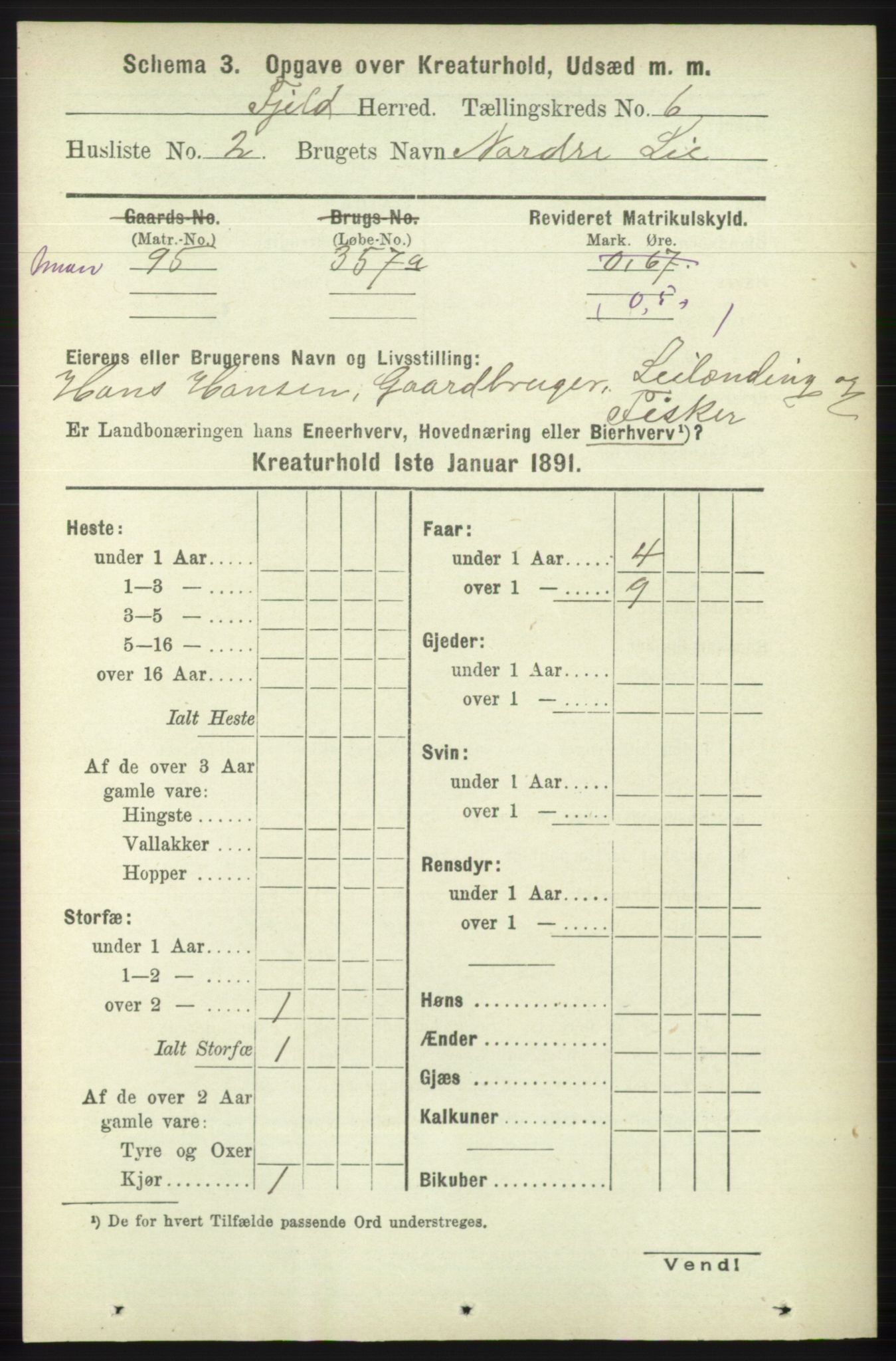 RA, 1891 census for 1246 Fjell, 1891, p. 4654