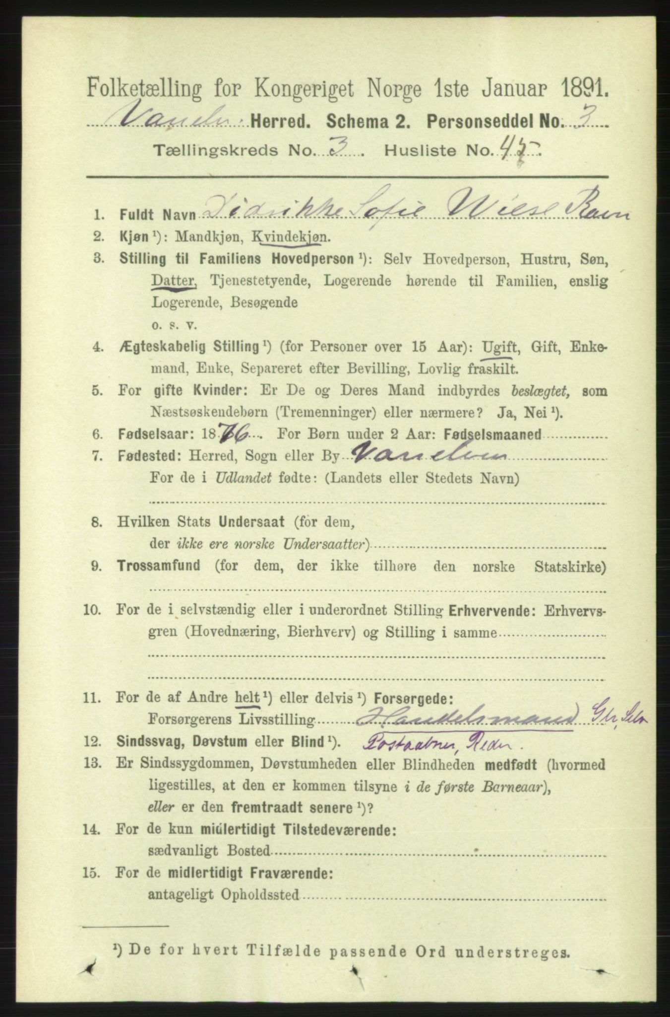 RA, 1891 census for 1511 Vanylven, 1891, p. 1499