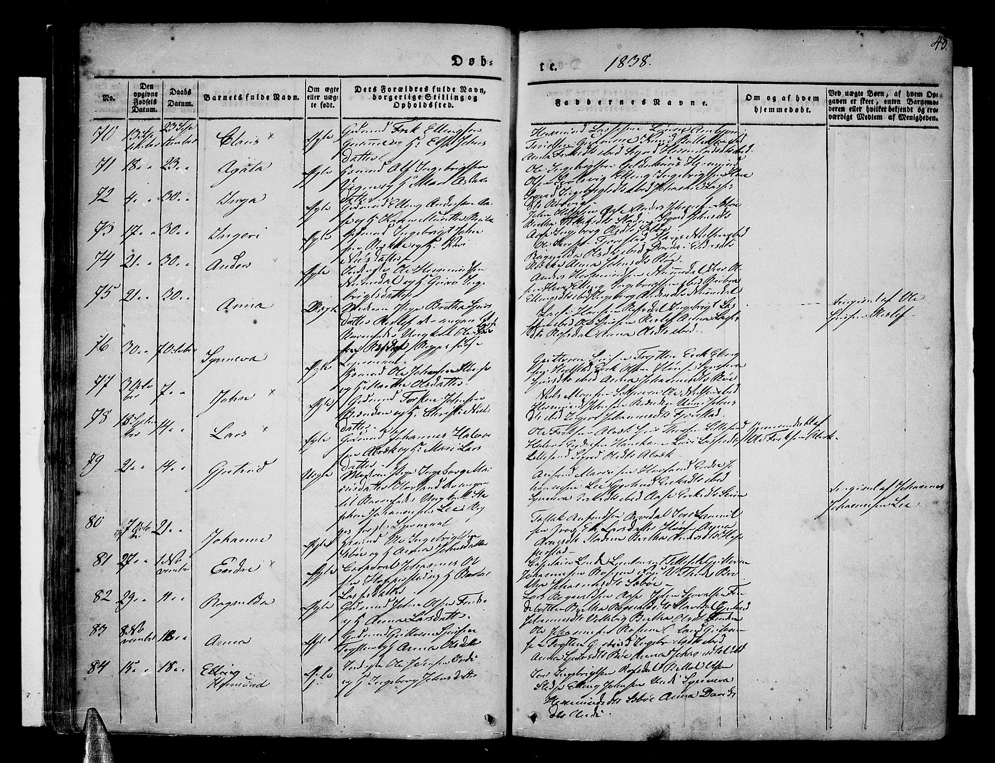 Vik sokneprestembete, AV/SAB-A-81501/H/Haa/Haaa/L0007: Parish register (official) no. A 7, 1831-1845, p. 43