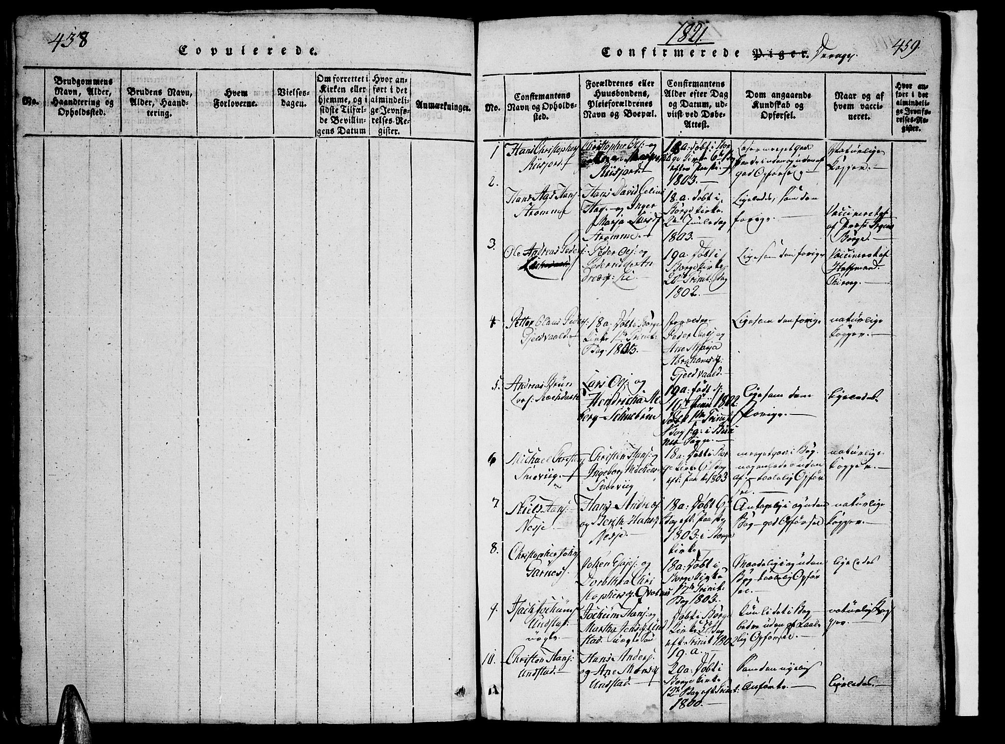 Ministerialprotokoller, klokkerbøker og fødselsregistre - Nordland, SAT/A-1459/880/L1130: Parish register (official) no. 880A04, 1821-1843, p. 438-459