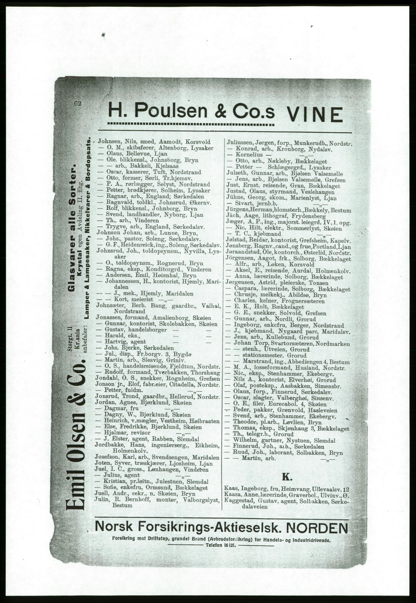 Aker adressebok/adressekalender, PUBL/001/A/001: Akers adressebok, 1916-1917, p. 62