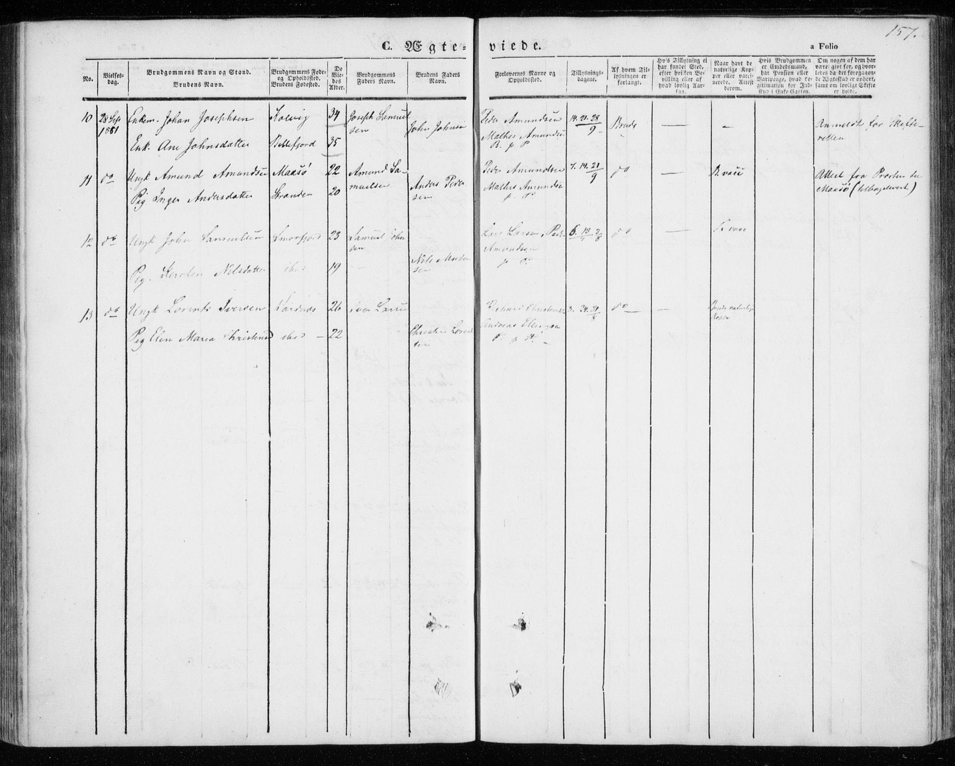 Kistrand/Porsanger sokneprestembete, SATØ/S-1351/H/Ha/L0004.kirke: Parish register (official) no. 4, 1843-1860, p. 157