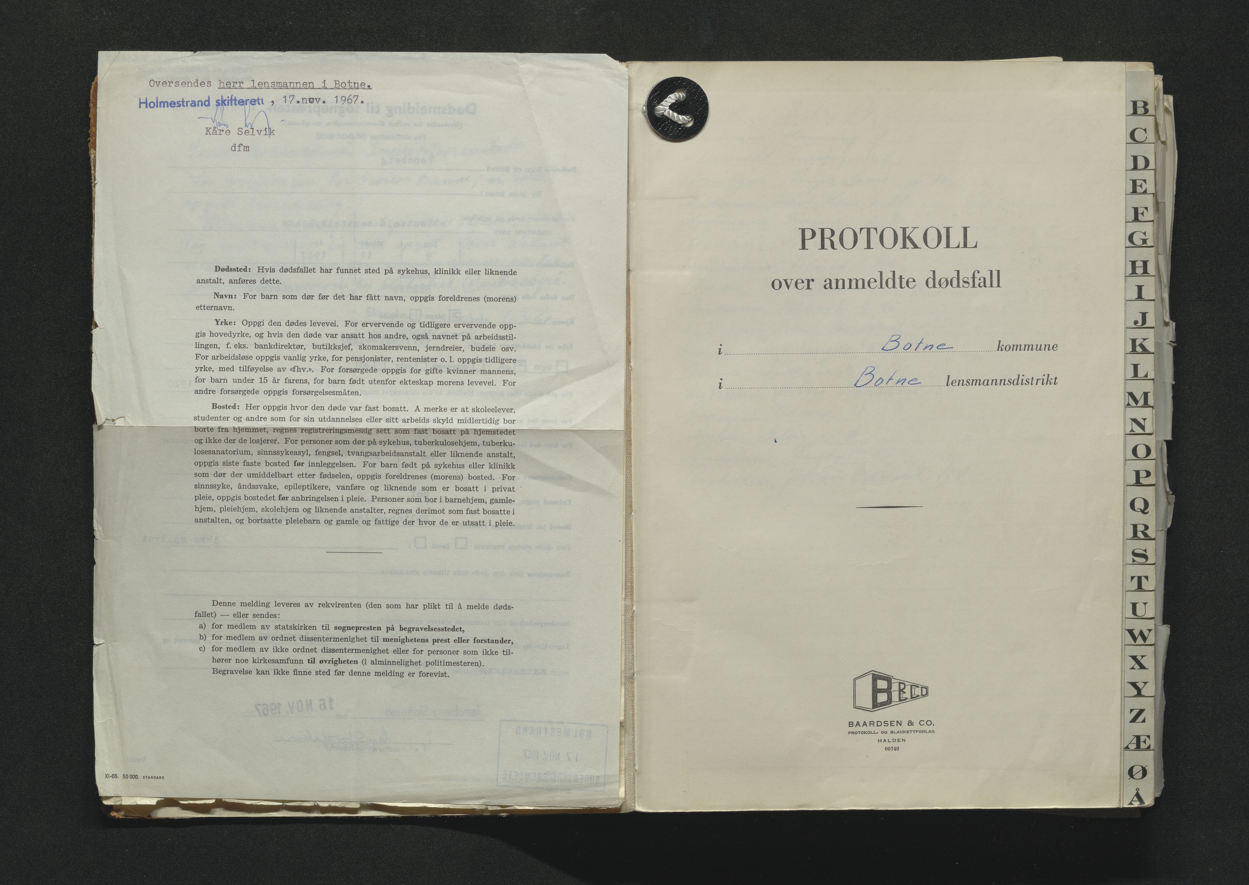 Holmestrand sorenskriveri, SAKO/A-67/H/Ha/L0006: Dødsanmeldelseprotokoll, 1961-1968