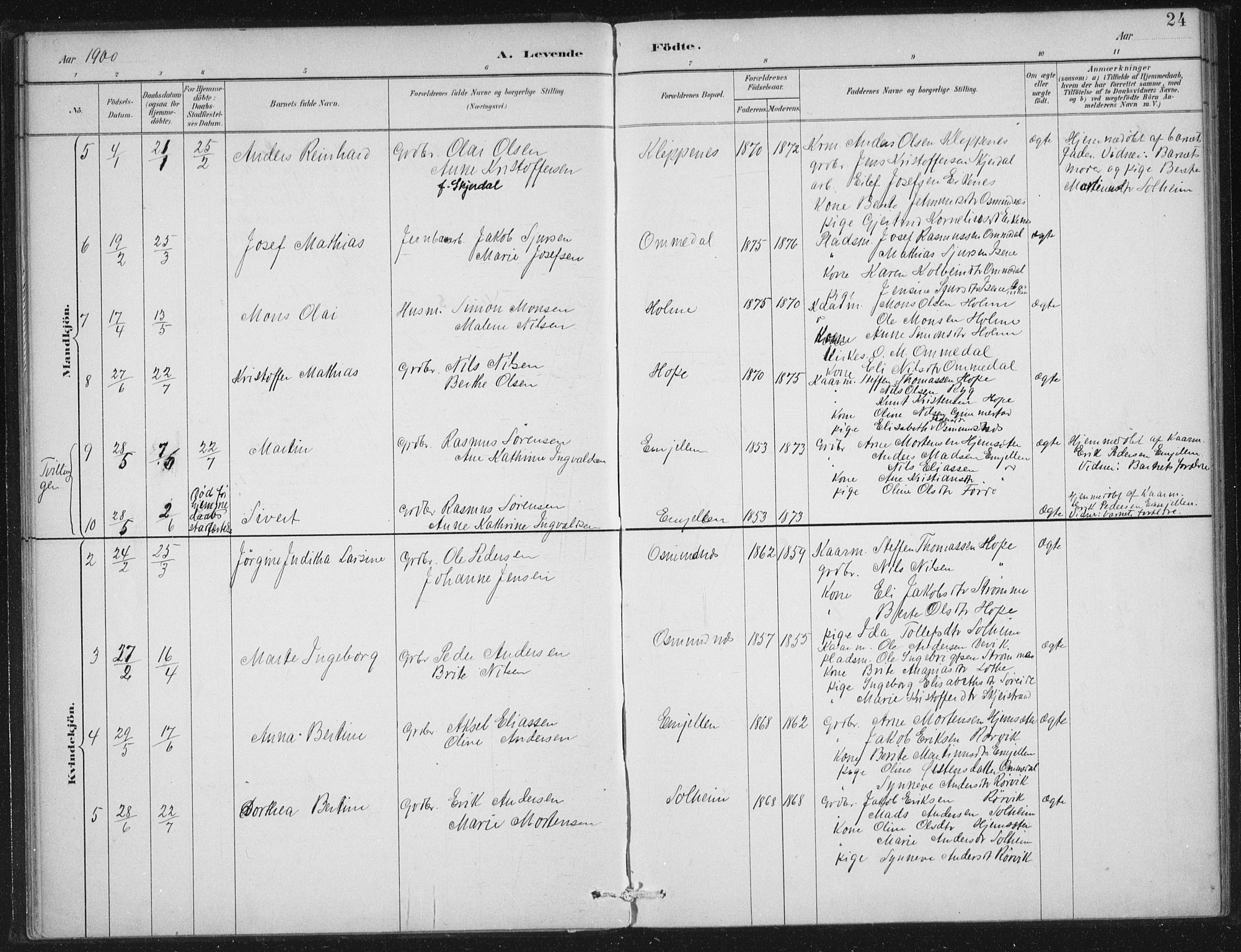 Gloppen sokneprestembete, SAB/A-80101/H/Haa/Haae/L0001: Parish register (official) no. E  1, 1885-1904, p. 24