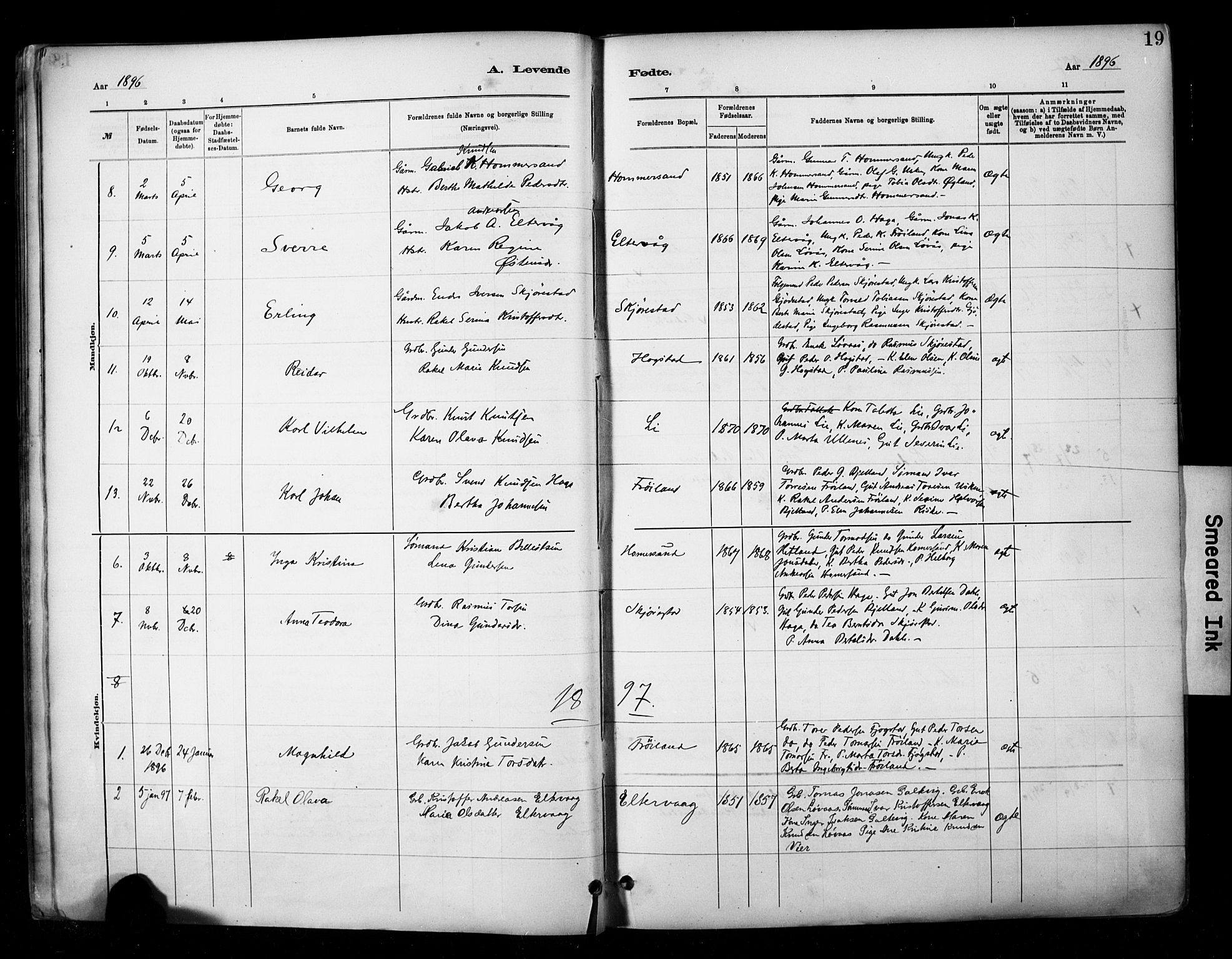 Hetland sokneprestkontor, SAST/A-101826/30/30BA/L0010: Parish register (official) no. A 10, 1882-1925, p. 19