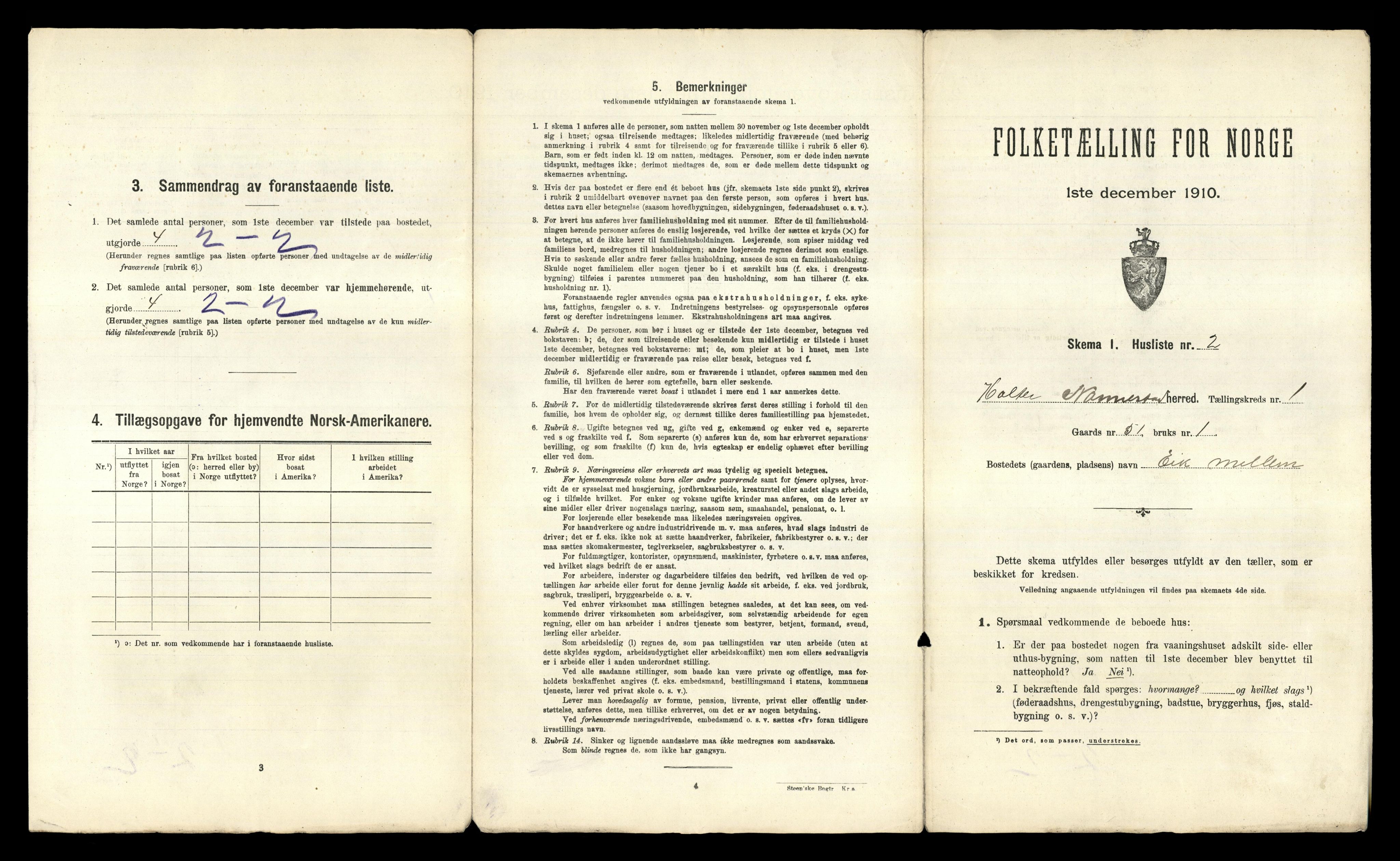 RA, 1910 census for Nannestad, 1910, p. 51