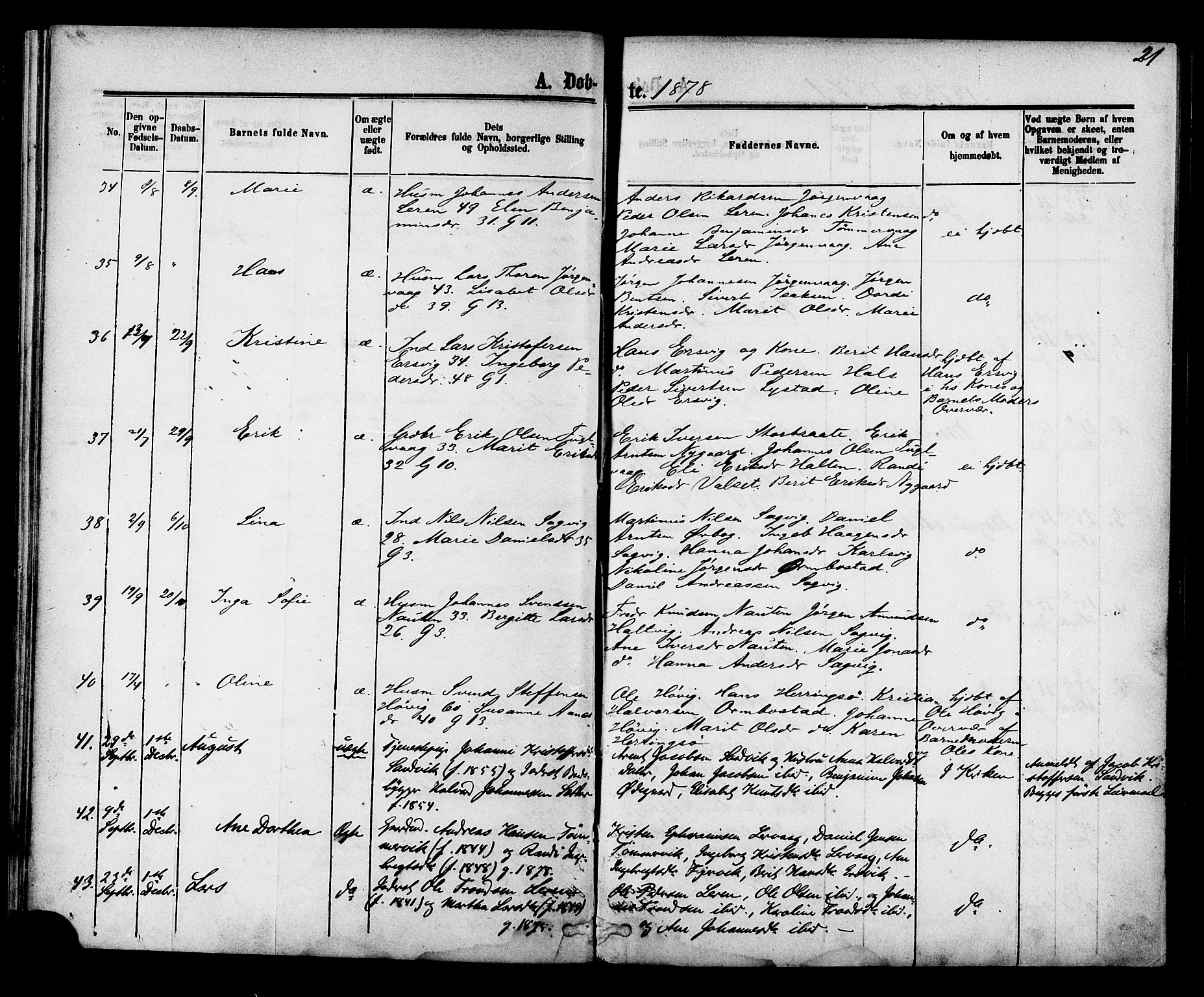 Ministerialprotokoller, klokkerbøker og fødselsregistre - Møre og Romsdal, SAT/A-1454/577/L0895: Parish register (official) no. 577A02, 1875-1879, p. 21